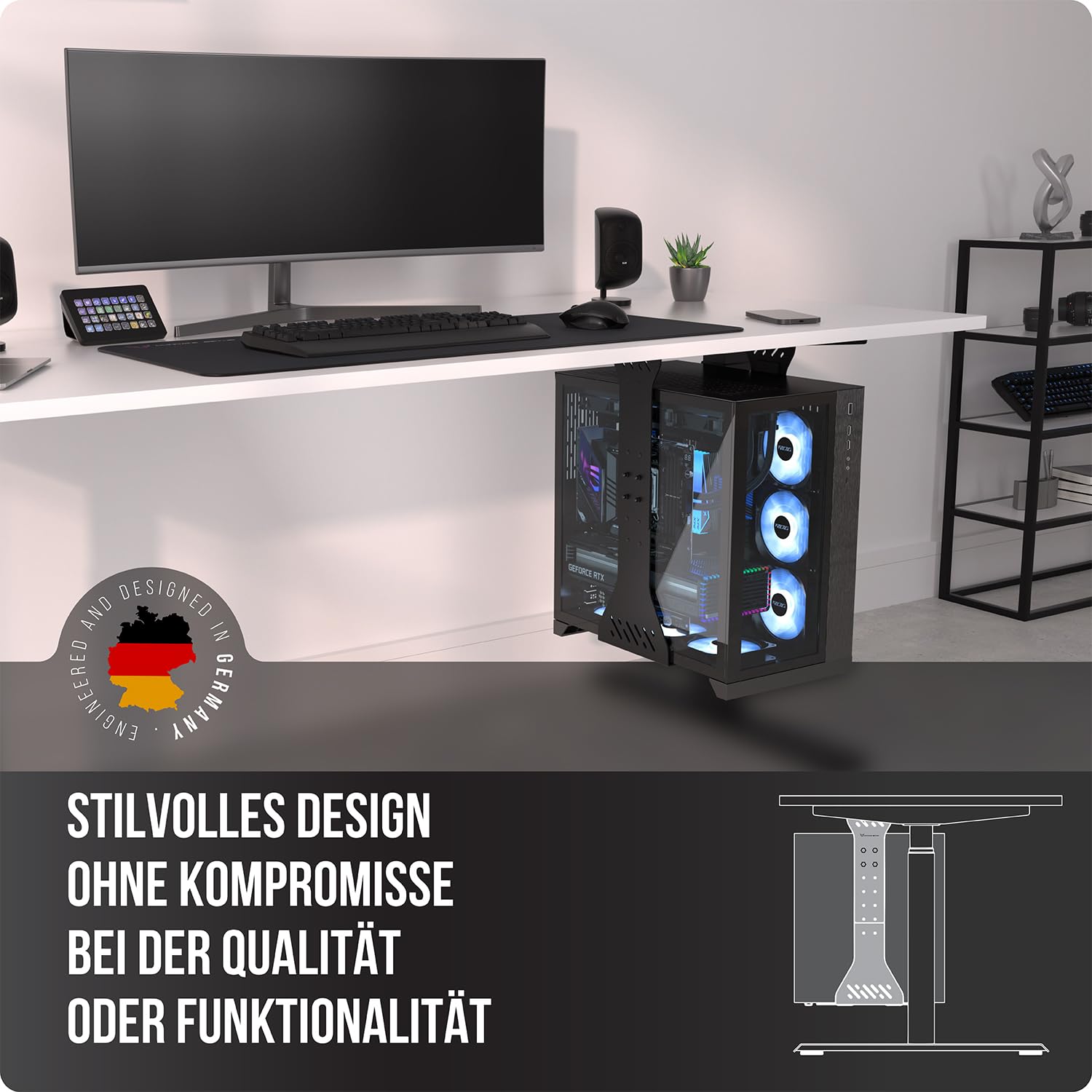PC Halterung unter Schreibtisch – Schwerlast Computer Halterung unter Schreibtisch – Bis zu 35 kg Tragfähigkeit - Anpassbare Tower Halterung – Flexibler PC Halter für den Schreibtisch (Schwarz)