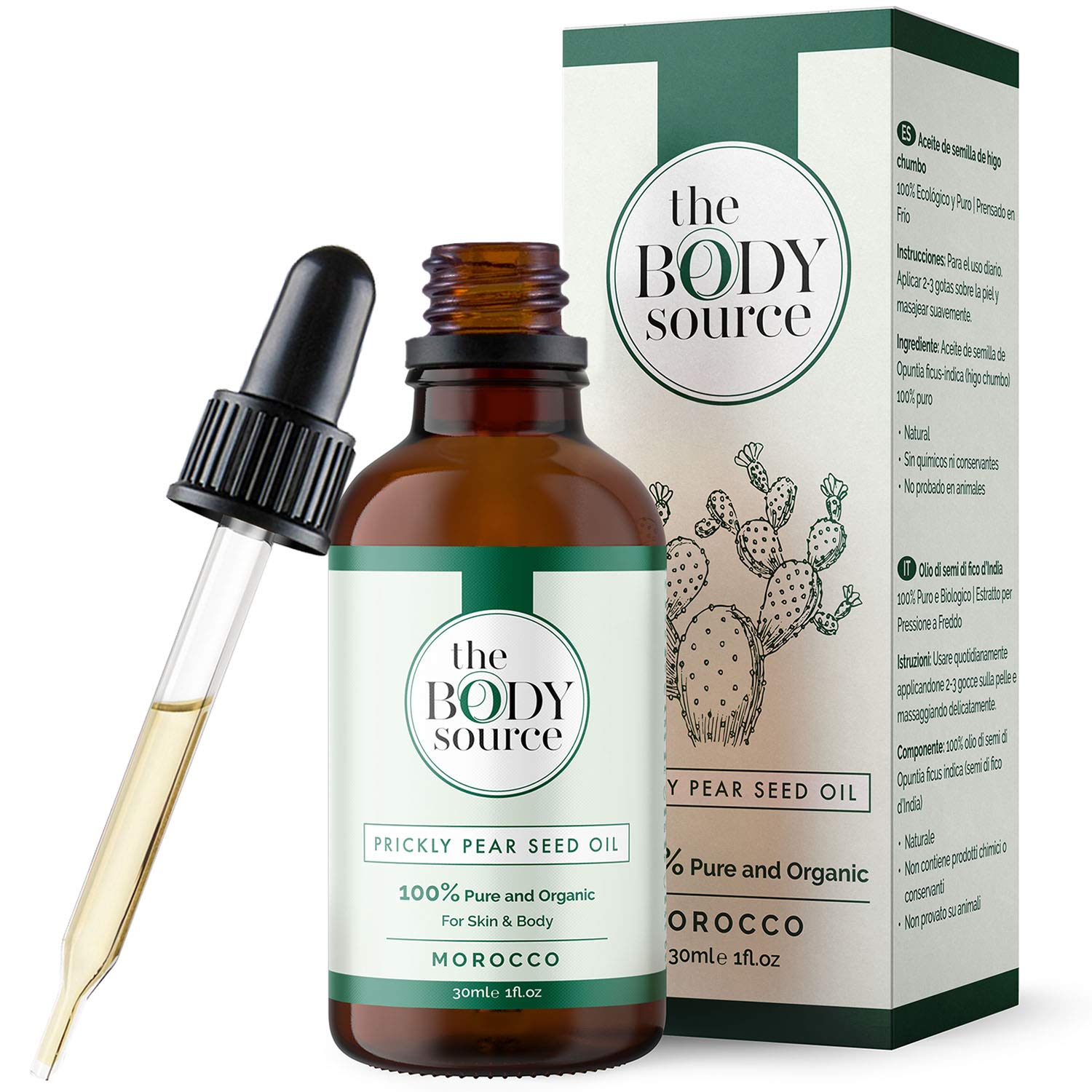 The Body Source Prickly Pear Seed Oil (Barbary Fig Seed Oil, Cactus Seed Oil) - 100% Pure, Organic and Cold Pressed from Morocco. Intensive Moisturiser for Skin, Face, and Hair (30ml)