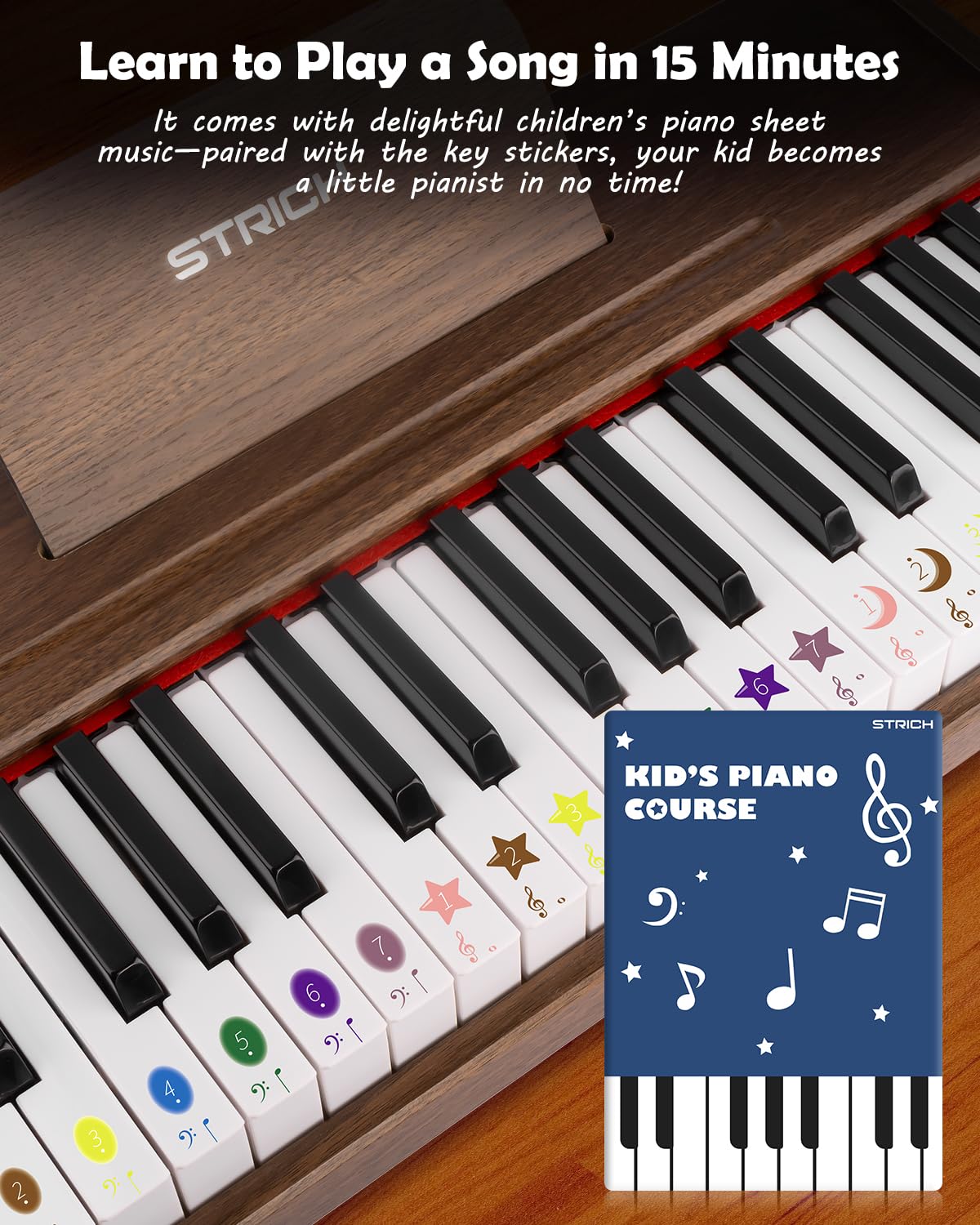 STRICH Clavier de piano numérique à 37 touches, mini piano numérique pour enfants, volume réglable, livre de musique, piano en bois pour 3 filles et garçons et plus, couleur noyer, SEK-37