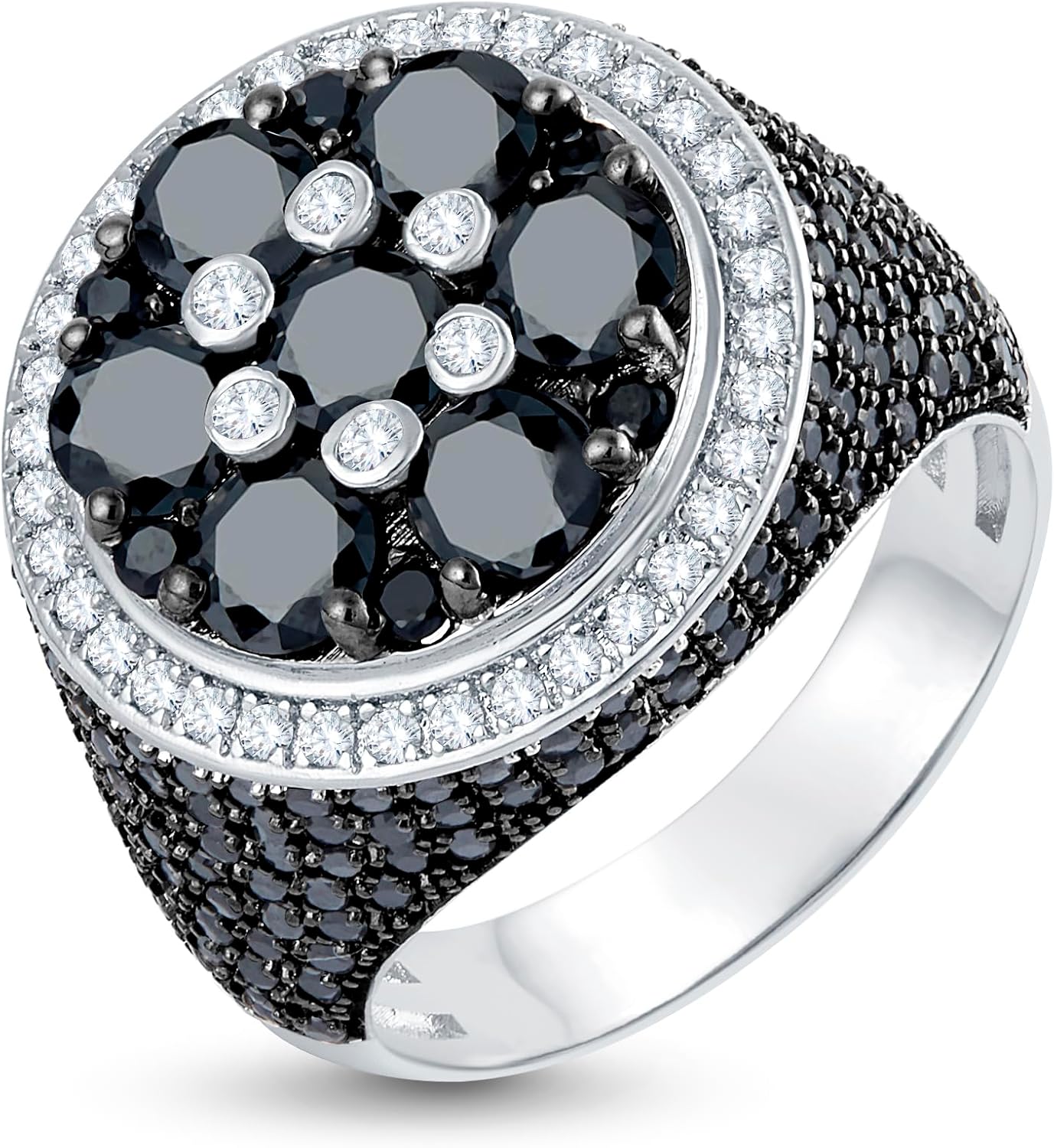 Lab Created 4.00Ct Round Black & White Diamond Men's Pinky Ring 925 Silver