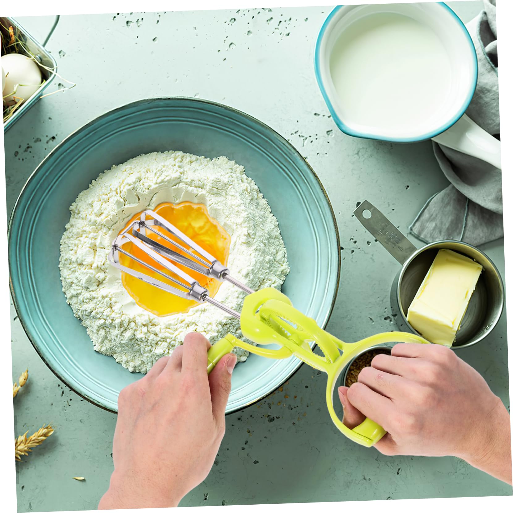 TOPPERFUN Stainless Steel Egg Beater Hand Crank Manual Egg Whisk Multi-functional Kitchen Tool Plastic Healthy for Cooking