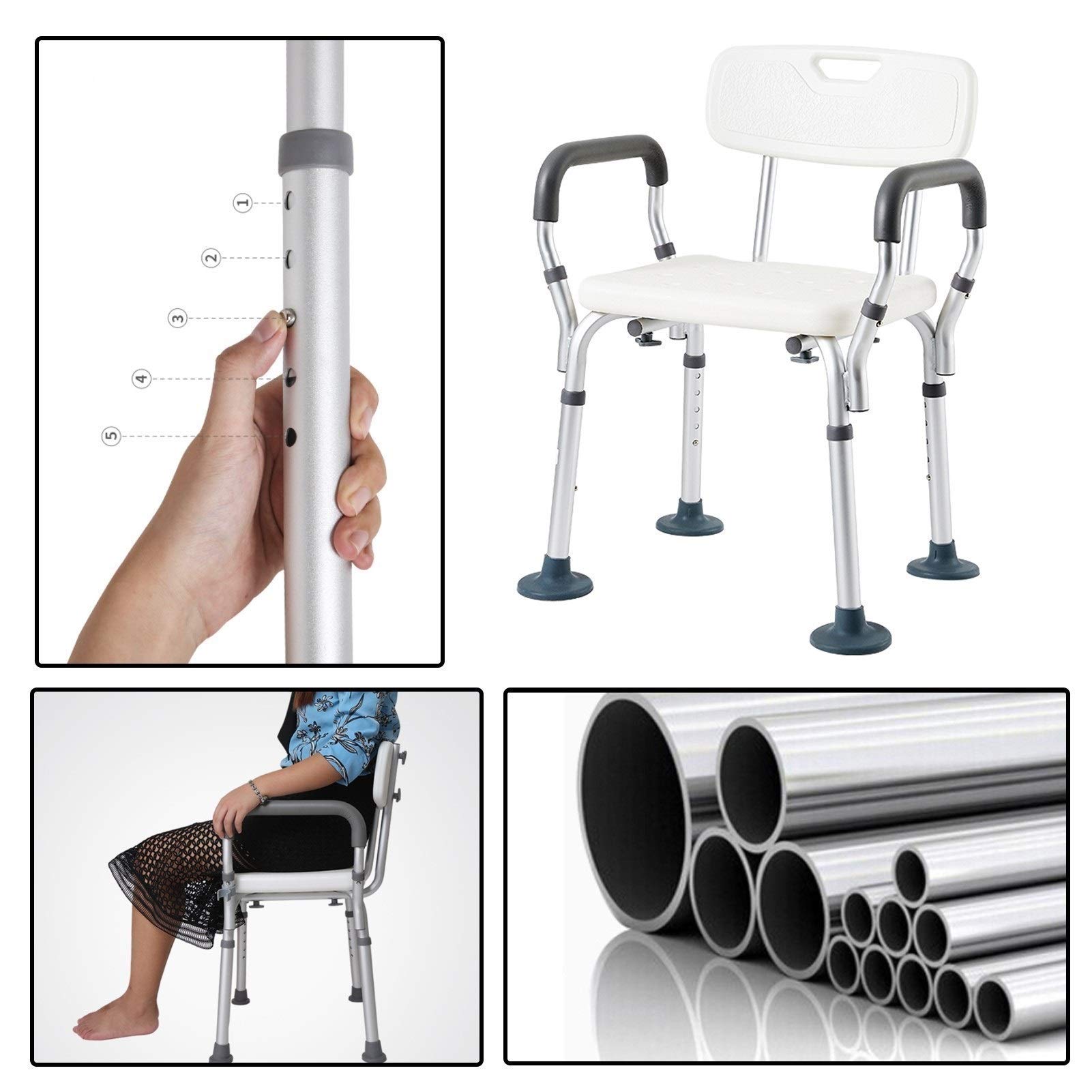 Silla de Ducha for bañera, Ducha Compacto Asiento Banco Stool Ligero Bañera con Asiento Antideslizante Assist, Silla de Ducha Ajustable médica for Ancianos, 150KG Capacidad