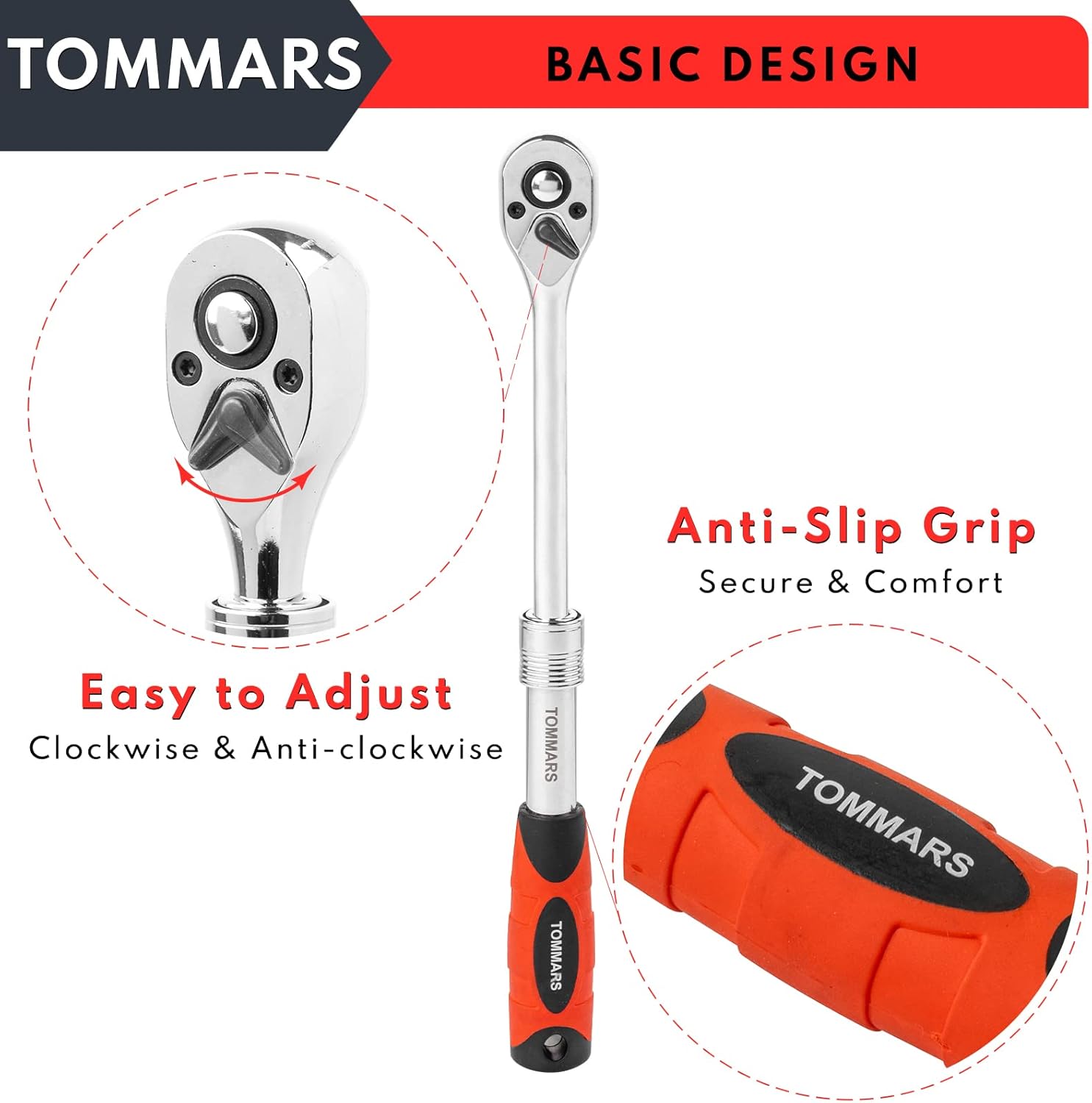 TOMMARS Extendable Ratchet Wrench Set, 1/4" 3/8" 1/2" Drive 72-Tooth Quick-release Retractable Socket Wrench Reversible Gift for Men Mechanic Hand Tools