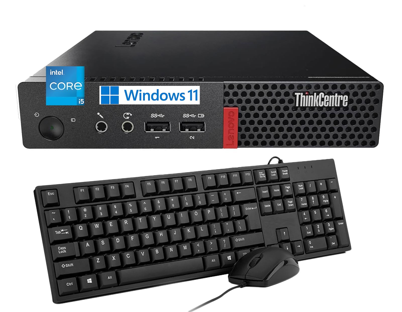 Lenovo ThinkCentre M710q Mini Desktop Computer PC, Intel Core i5-7500, 8 GB RAM, 256 GB SSD, WiFi, Bluetooth, tastiera US QWERTY Windows 11 Pro (ricondizionato)