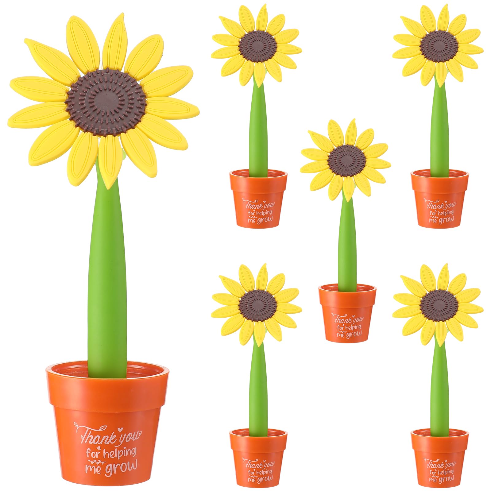 Sayglossy 6 Pcs Teacher Gifts Flower Ballpoint Pens with Plant Pot Thank You for Helping Me Grow Sunflower Pens Stand on Desk Cute Design Colorful for