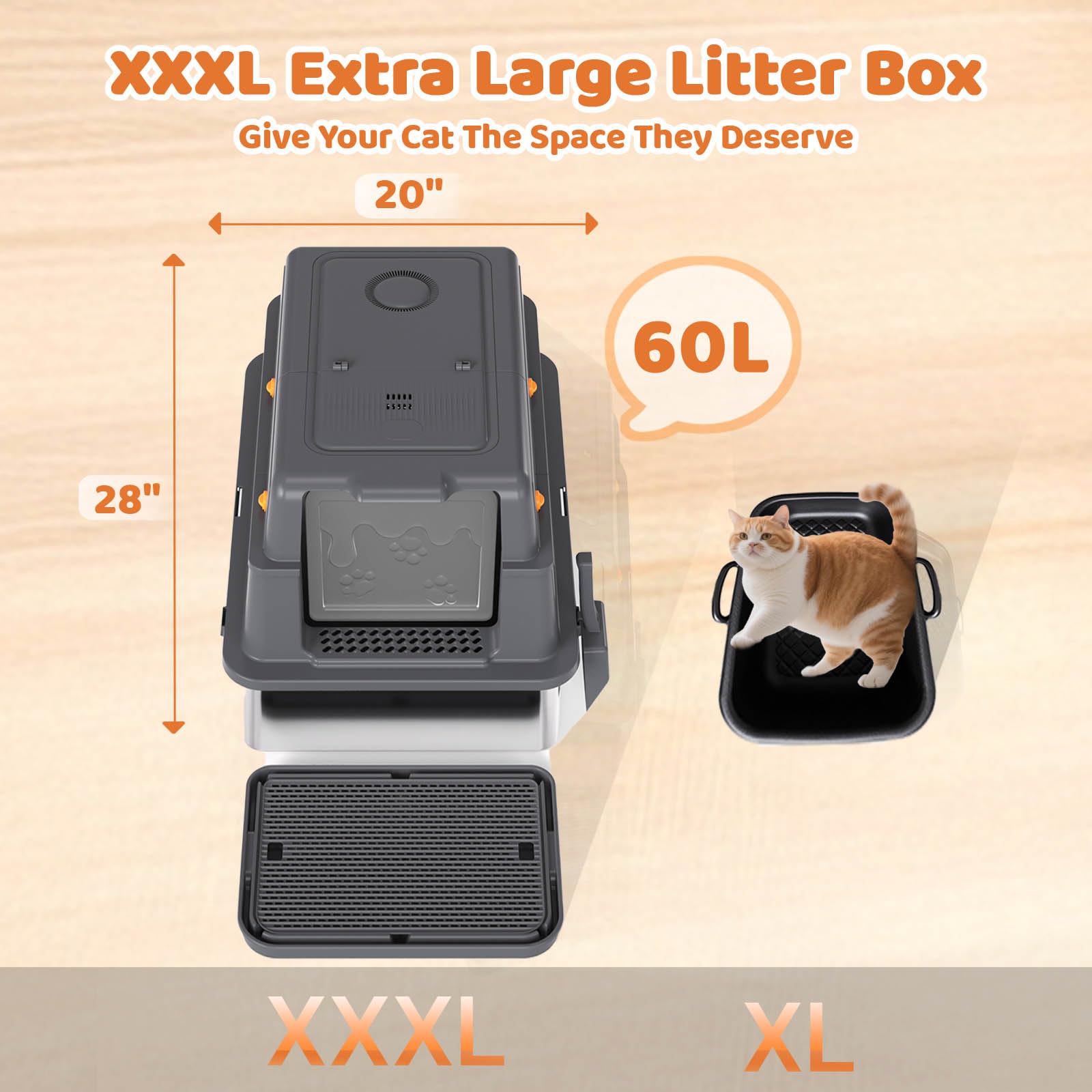 Homegroove XXXL Katzenklo Edelstahl mit Deckel, 70x50x45 Extra Großes Katzenklo mit Schaufel & Fußpedal, Geschlossenes Metall Katzenklo für Große Katzen & Mehrkatzenhaushalte, Anti-Auslauf (Grau)