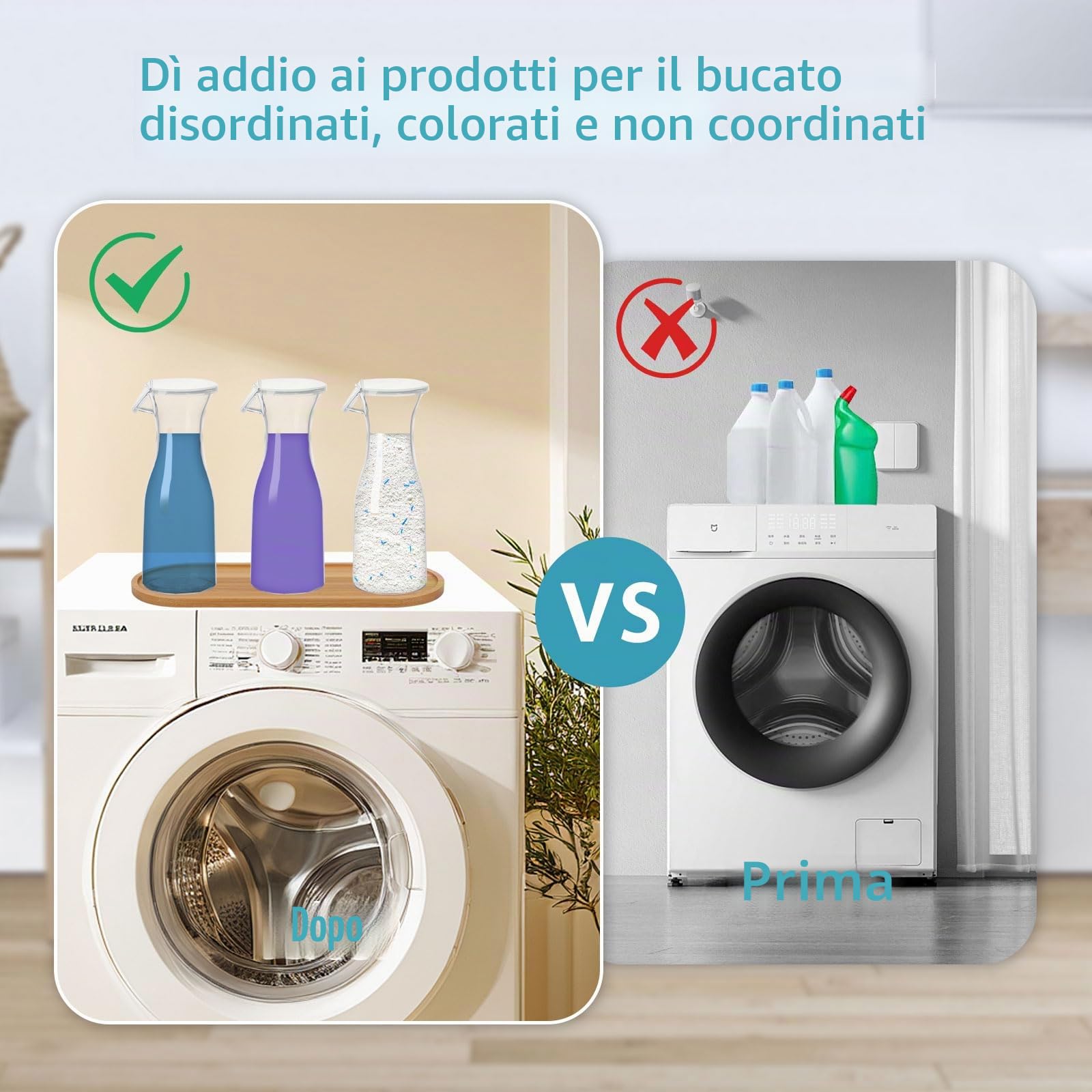 3 Pezzi Contenitore per Detersivo, Dispenser Detersivo Lavatrice 1,5L, Contenitore Detersivo Polvere Plastica PET, Scatola Trasparente Ammorbidente Detersivo per detersivi liquidi e perle profumate
