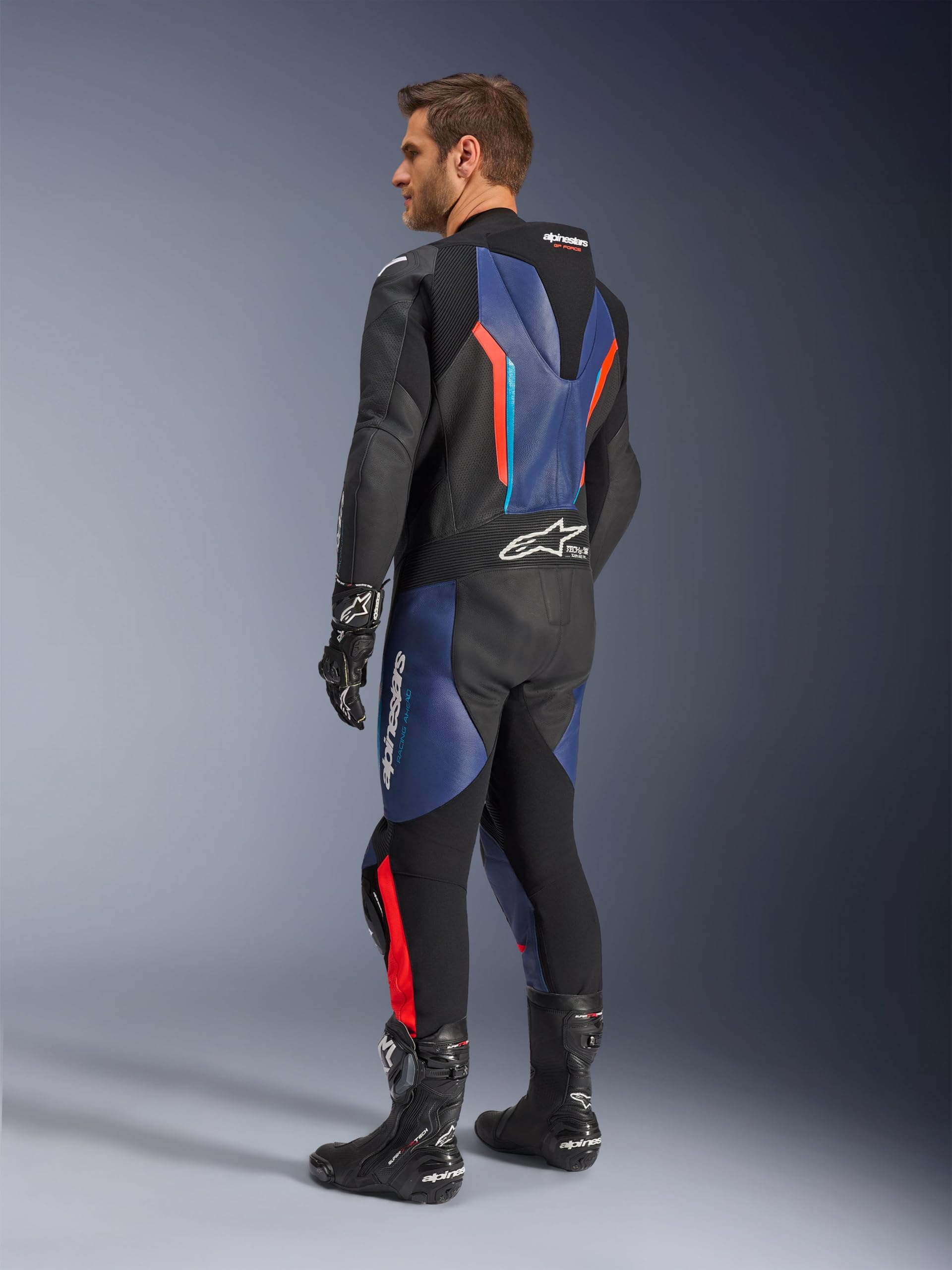 Alpinestars GP Force V2 Tuta in pelle da motociclista in un pezzo, nero/blu/rosso, 52