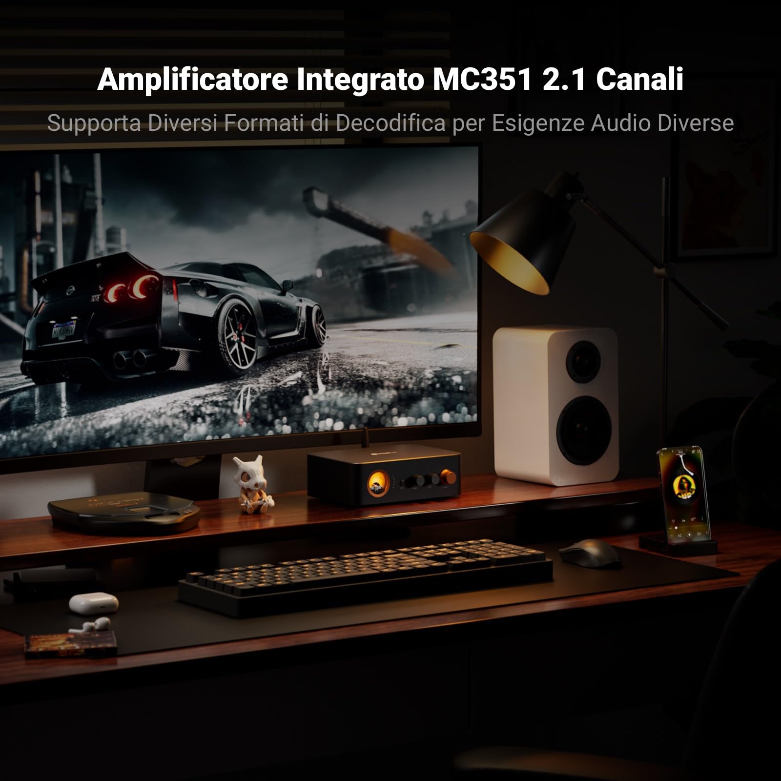 Fosi Audio MC351 Amplificatore Audio a 2.1 Canali con DAC, Amplificatore Stereo Audio Domestico, con Doppio Chip TPA3255 per Altoparlanti Passivi HiFi, Ricevitore VU Meter con Bluetooth e USB/OPT/COAX