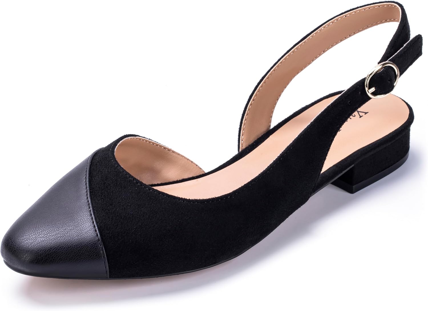 Women’s Slingback Low Heel Pumps – 0.9″ Comfort Heel, Adjustable Strap & Breathable Materials (Emerald Green/Black/Nude)