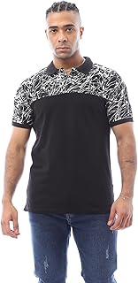 Ravin Mens Patterned Shoulders & Solid Polo Shirt - Black & White Modern