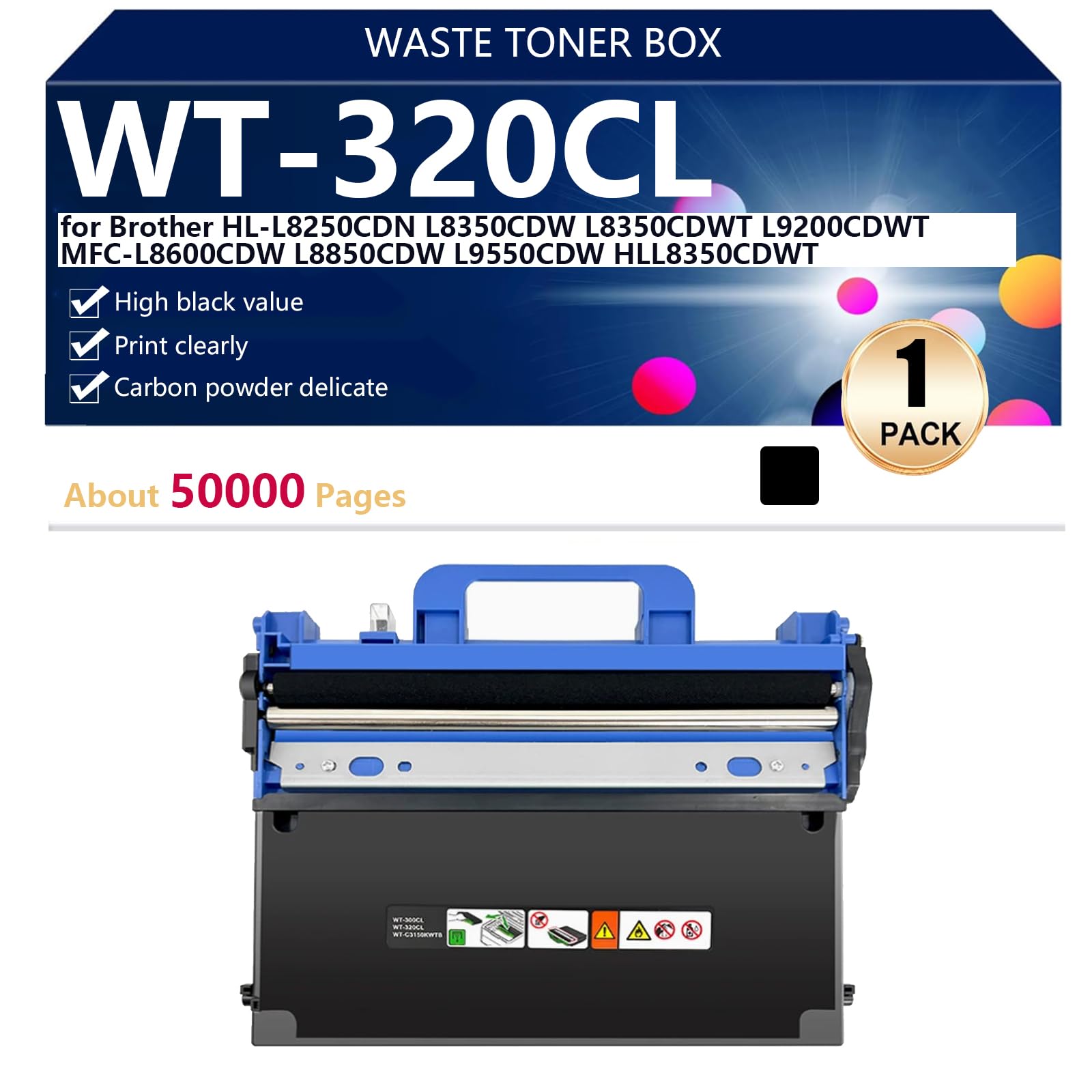 Noir WT-320CL Boîtier de Récupération de Toner Haute Capacité Compatible Brother HL-L8250CDN L8350CDW L8350CDWT L9200CDWT 50000 Pages