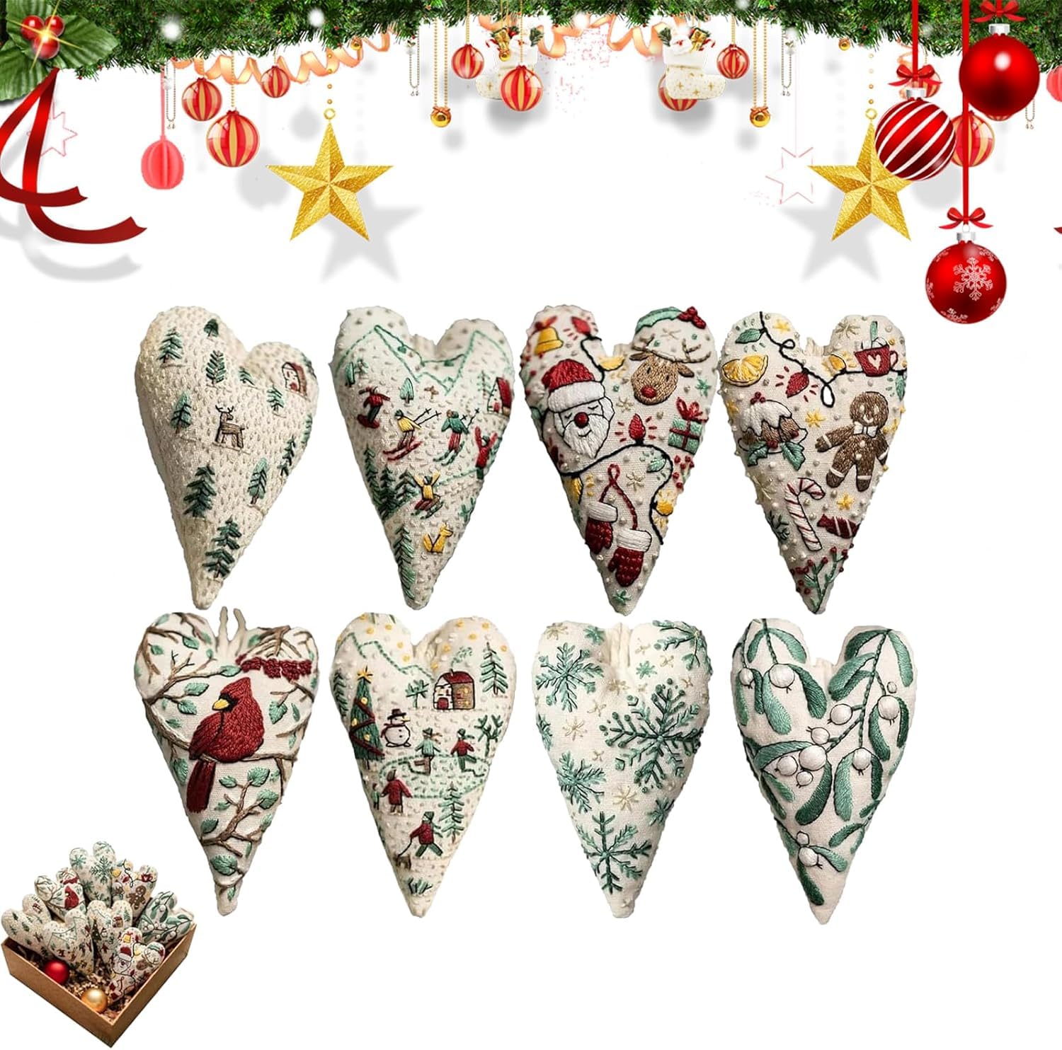DIY Christmas Embroidery Kits - Heart & Nativity Designs -2 DIY Christmas Embroidery Kits - Heart & Nativity Designs -2