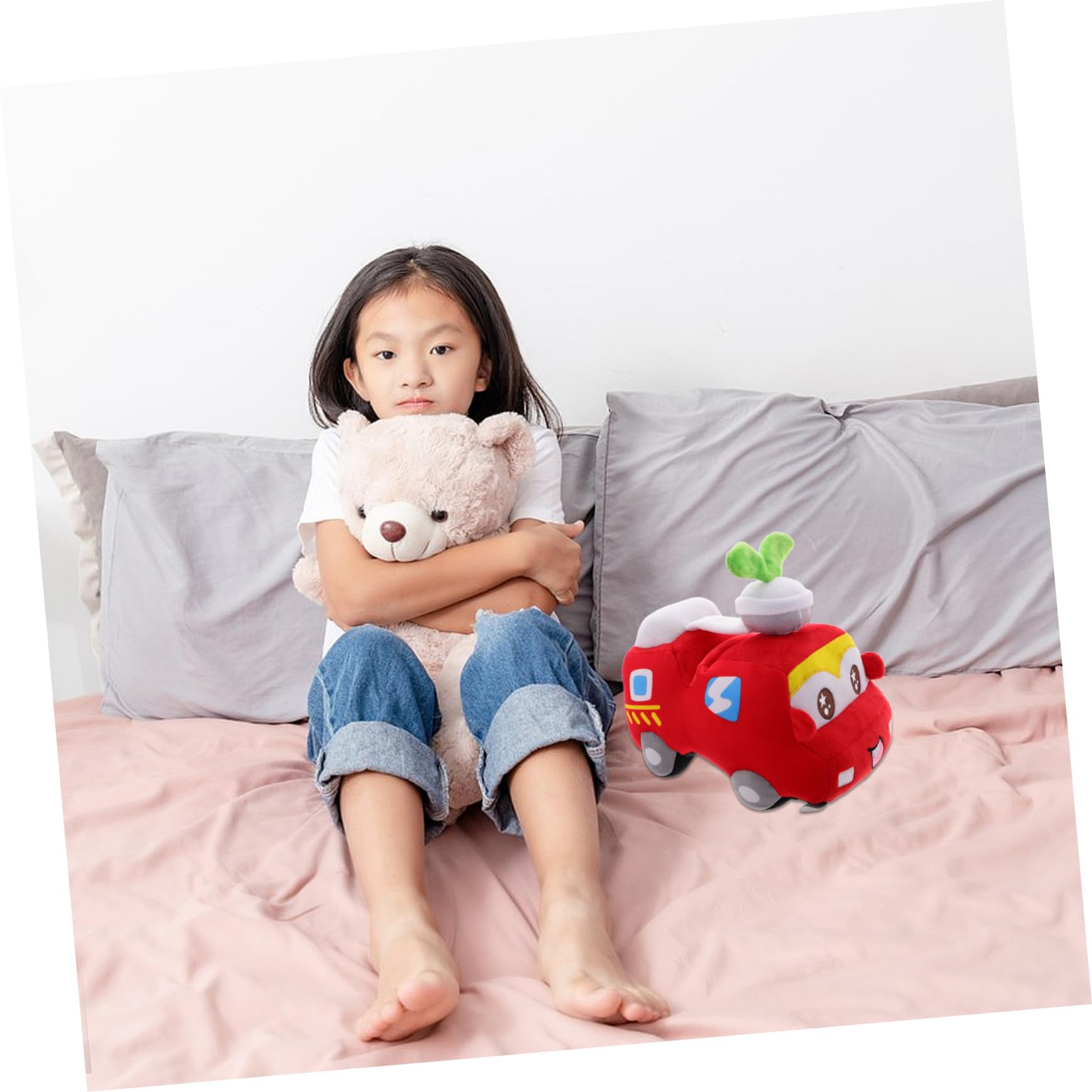 Peluche Camion dei Pompieri Rosso, Morbido, 20cm, per Bambini | Imbottitura in Cotone Pp, Stile Cartone Animato, per Camera da Letto, Regalo per Feste e Compleanni