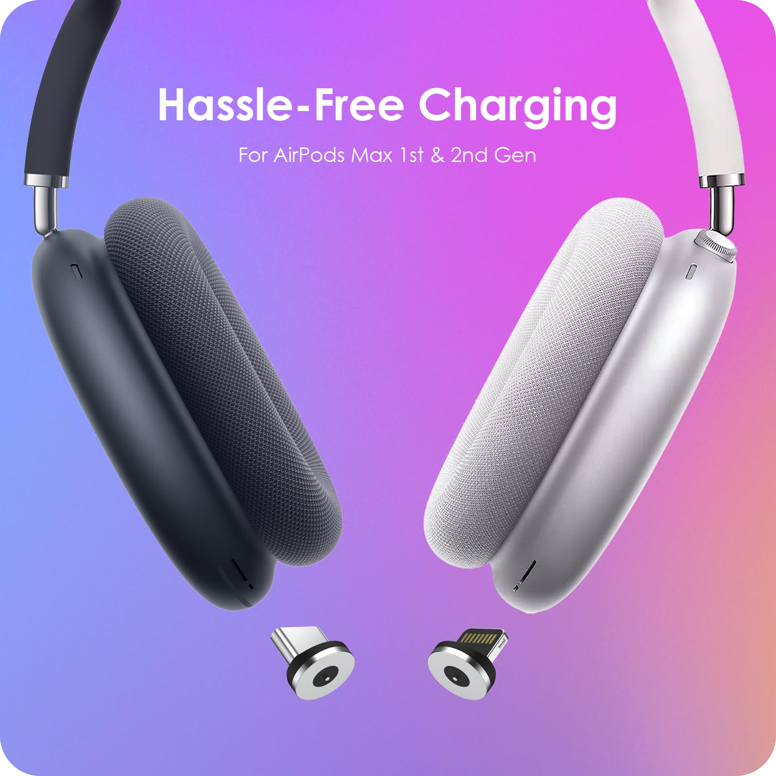 Stazione di ricarica per cuffie per AirPods Max 1 e 2, dock di ricarica magnetico con connettori Lightning e USB-C, indicatore LED, facile ricarica drop-in (titanio)