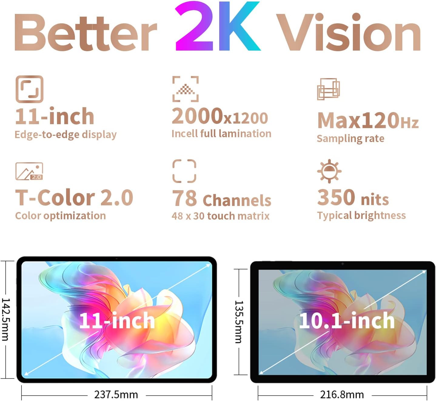 TECLAST 2K Tablet 11 Pollici T50, Android 12 Gaming Tablets, 16GB RAM+256GB ROM(TF 1TB), 4G LTE Dual SIM+5GWiFi, 2000x1200 IPS TDDI, T616 Octa-Core 2GHz CPU, 20MP Camera/BT5/Type-C/GPS/7500mAh-2023