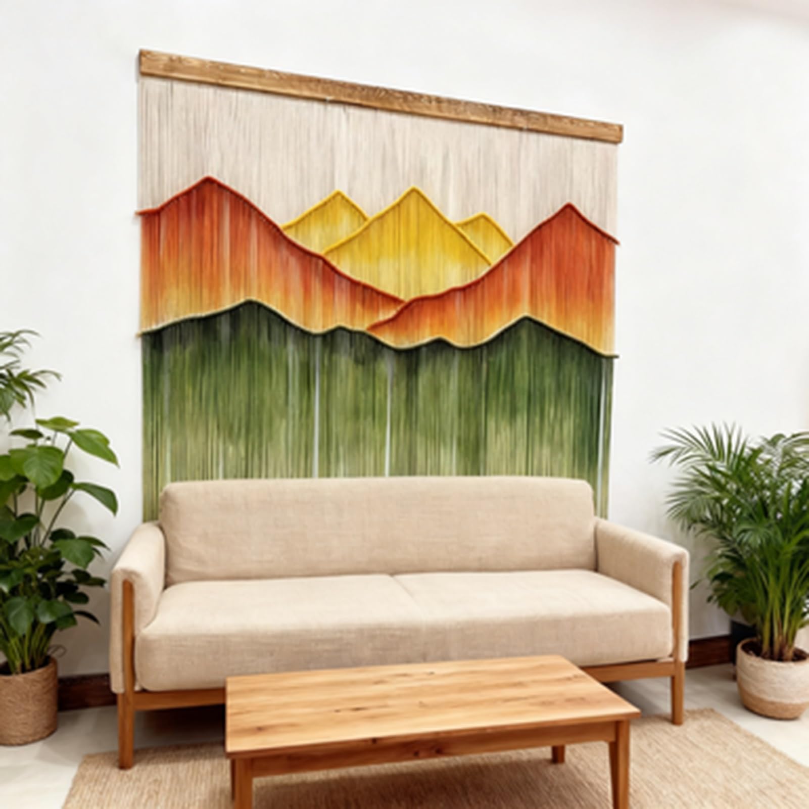 Tapiz de macramé para colgar en la pared, tejido a mano, bohemio, con borlas de algodón, para sala de estar y dormitorio