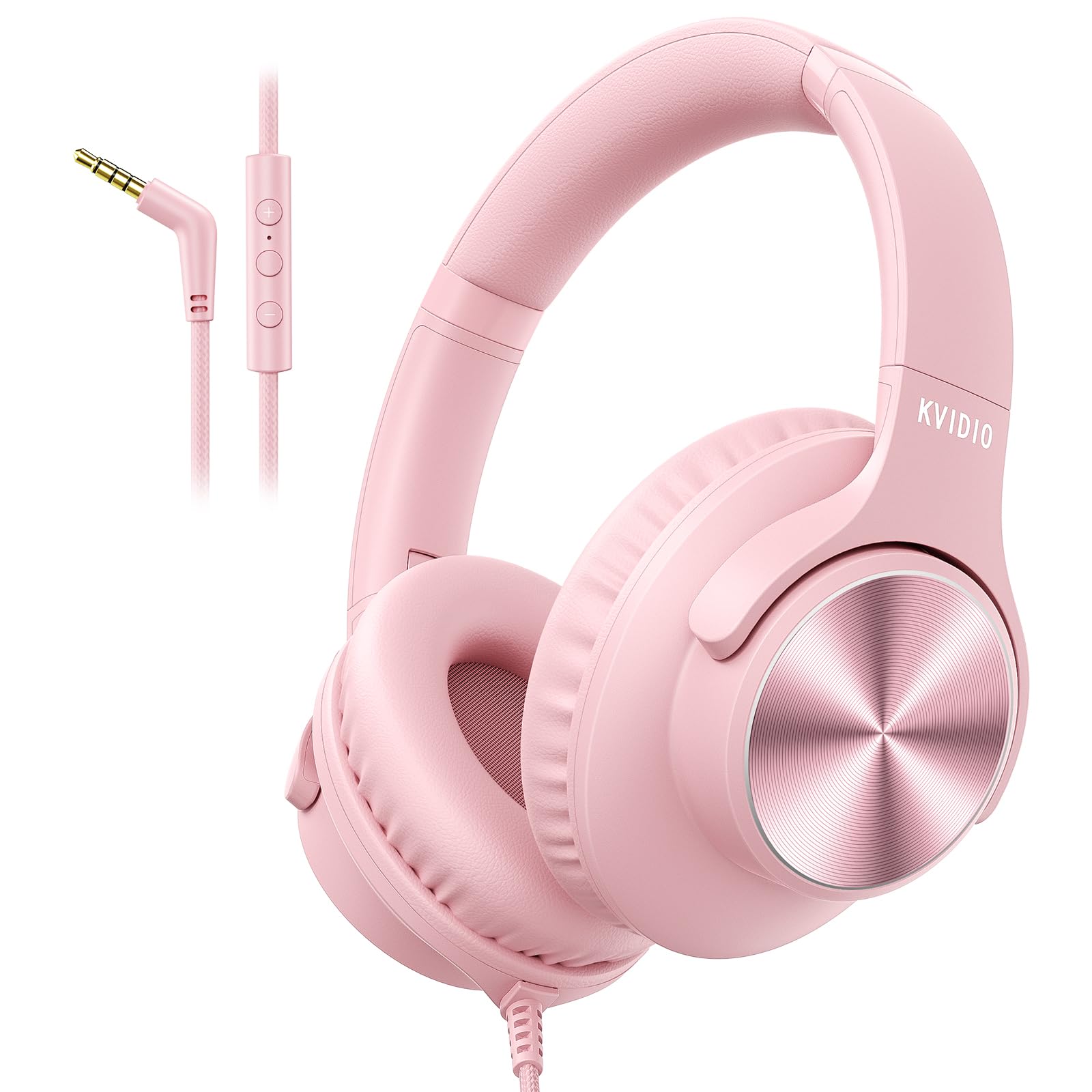 Wired Headphones with Mic, Over-Ear 3.5mm Corded Headphone for School Pink