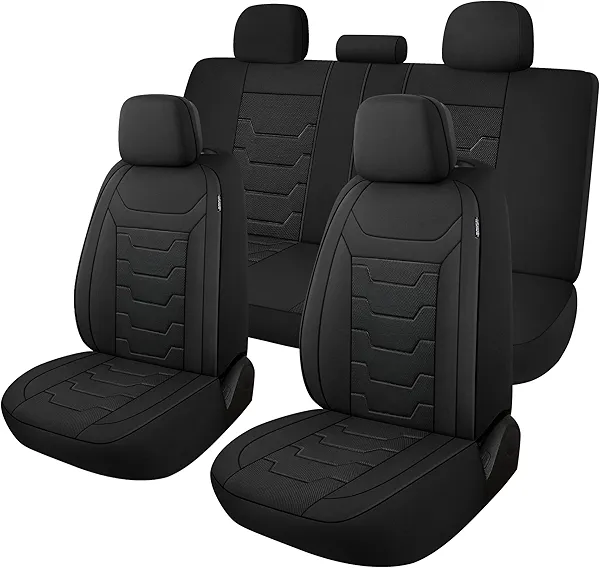 CAROMOP Breathable Car Seat Covers Full Seats,3D Air Mesh Cloth Seat Covers for Cars, Split Bench Compatible Car Interior Covers, Universal Fit Most Car Sedan Truck SUV(Black)