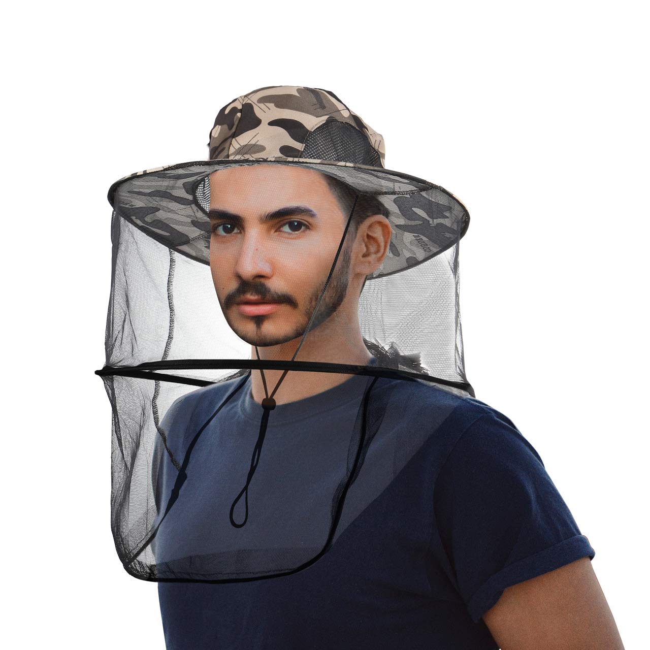 Sombrero de red de cabeza de mosquito con malla extraíble oculta, diseño para pesca al aire libre jardinería, gris Camouflage