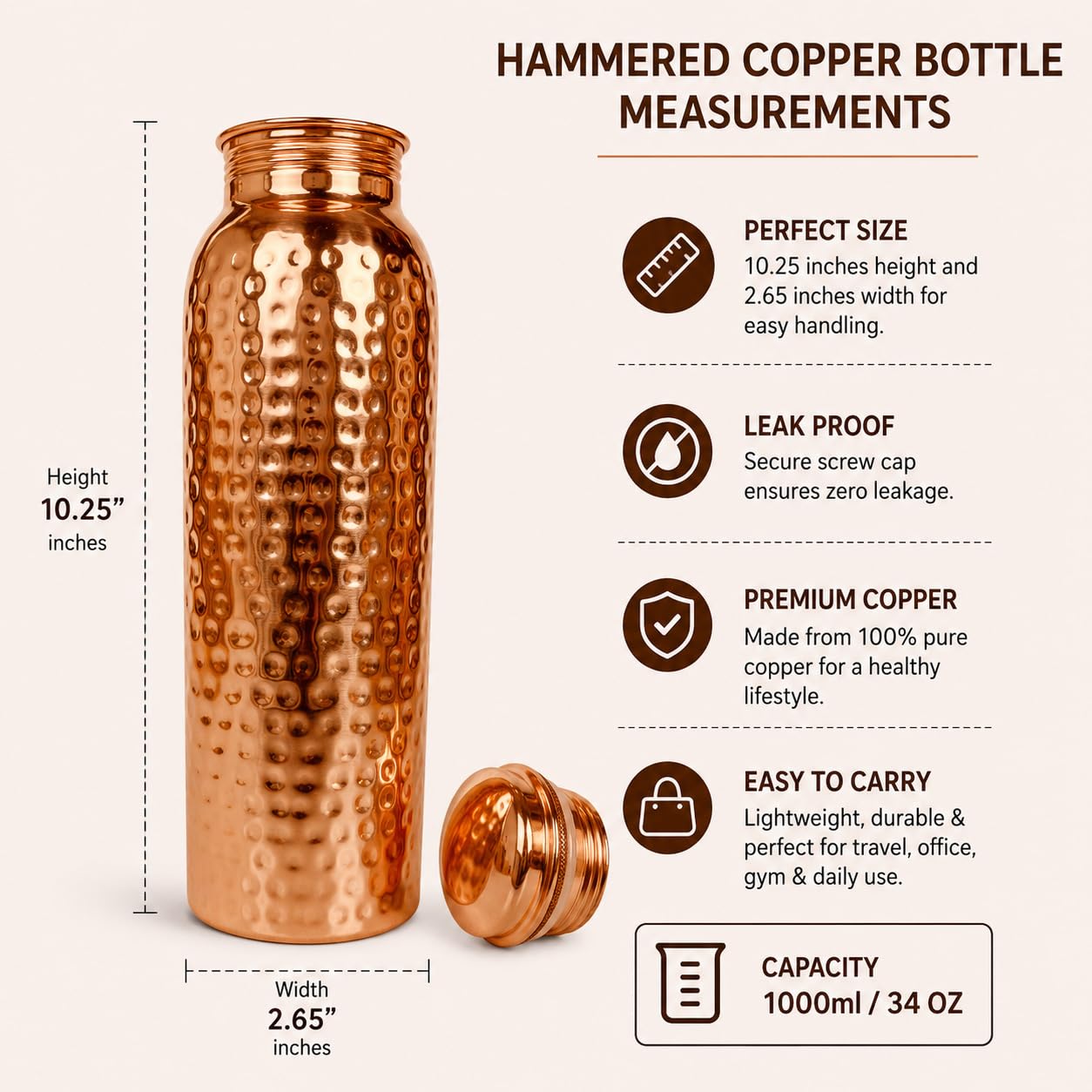 Pure Copper Water Bottle - Ayurvedic Health Benefits -4