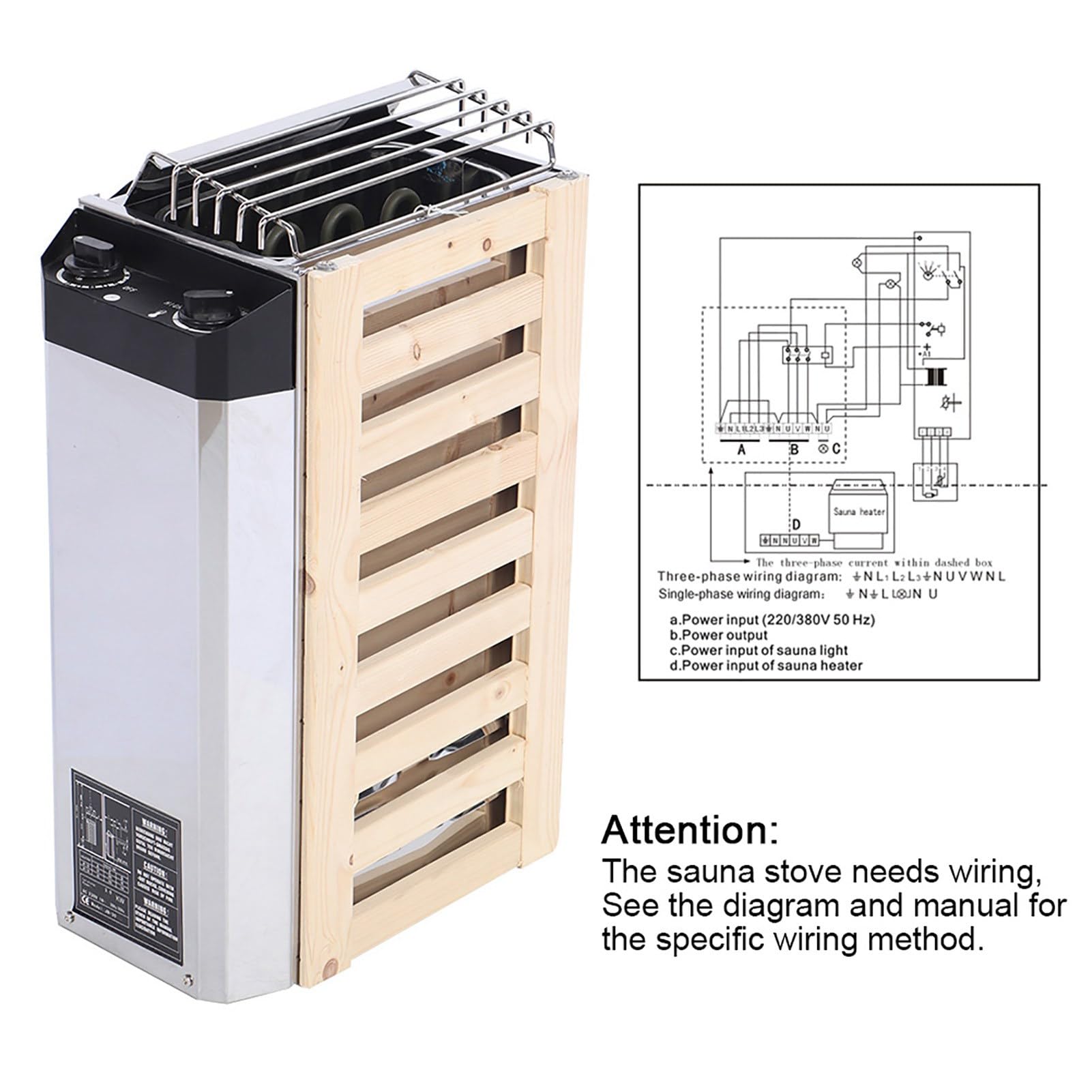 3KW Calentador de sauna Estufa de calefacción de sauna Tipo de control interno Calentador de sauna Estufa de sauna de acero inoxidable Equipo de calefacción de sauna