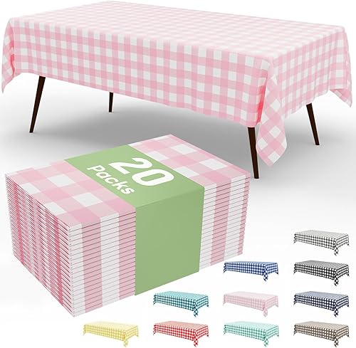 Miniatura 25 de Smiry Paquete de 8 manteles desechables a cuadros, mantel de plástico impermeable de 54 x 108 pulgadas, manteles rectangulares a cuadros caqui y
