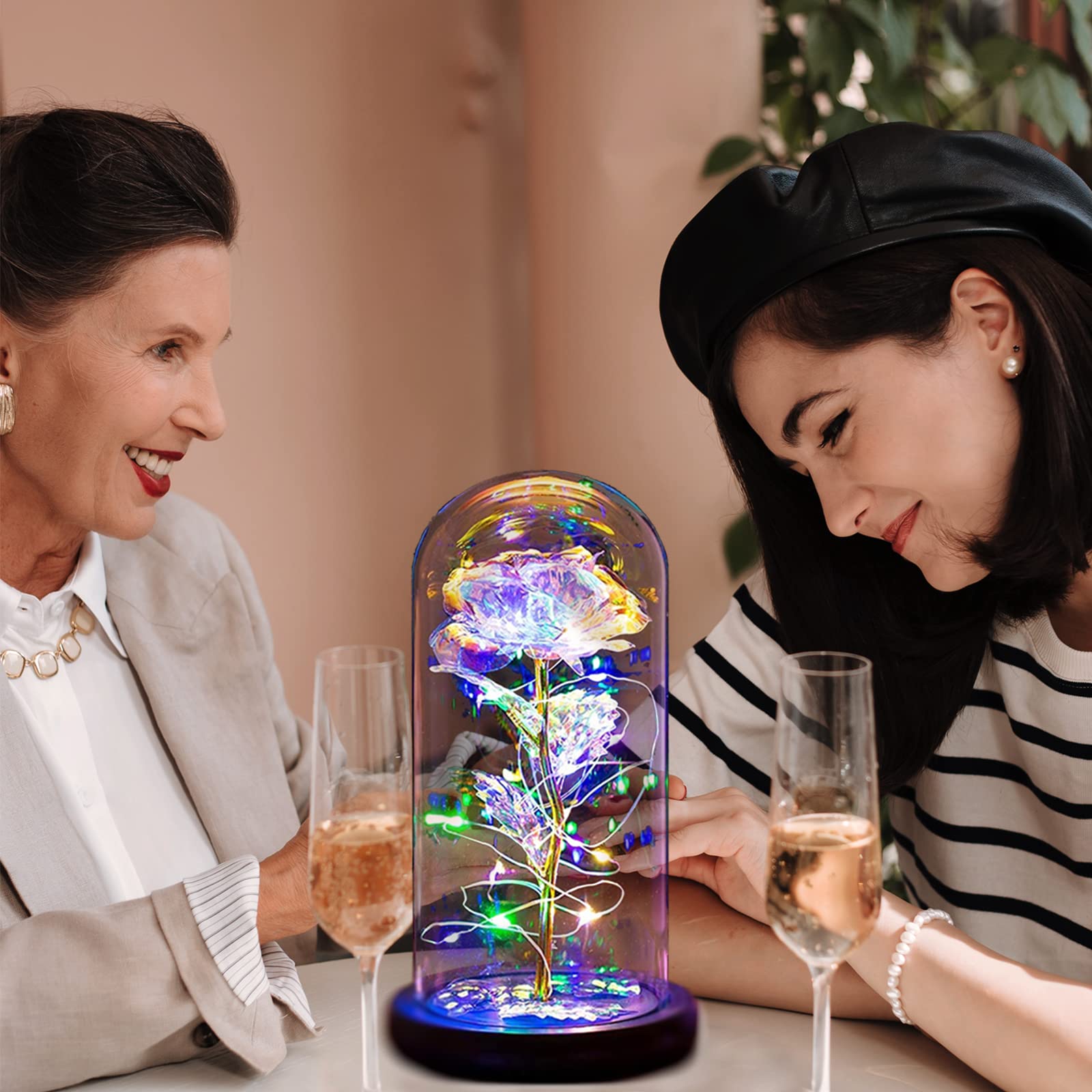 Rose Eternelle sous Cloche, avec LED Lumières,Rose Galaxy Dôme en Verre,adapté pour Un Mariage