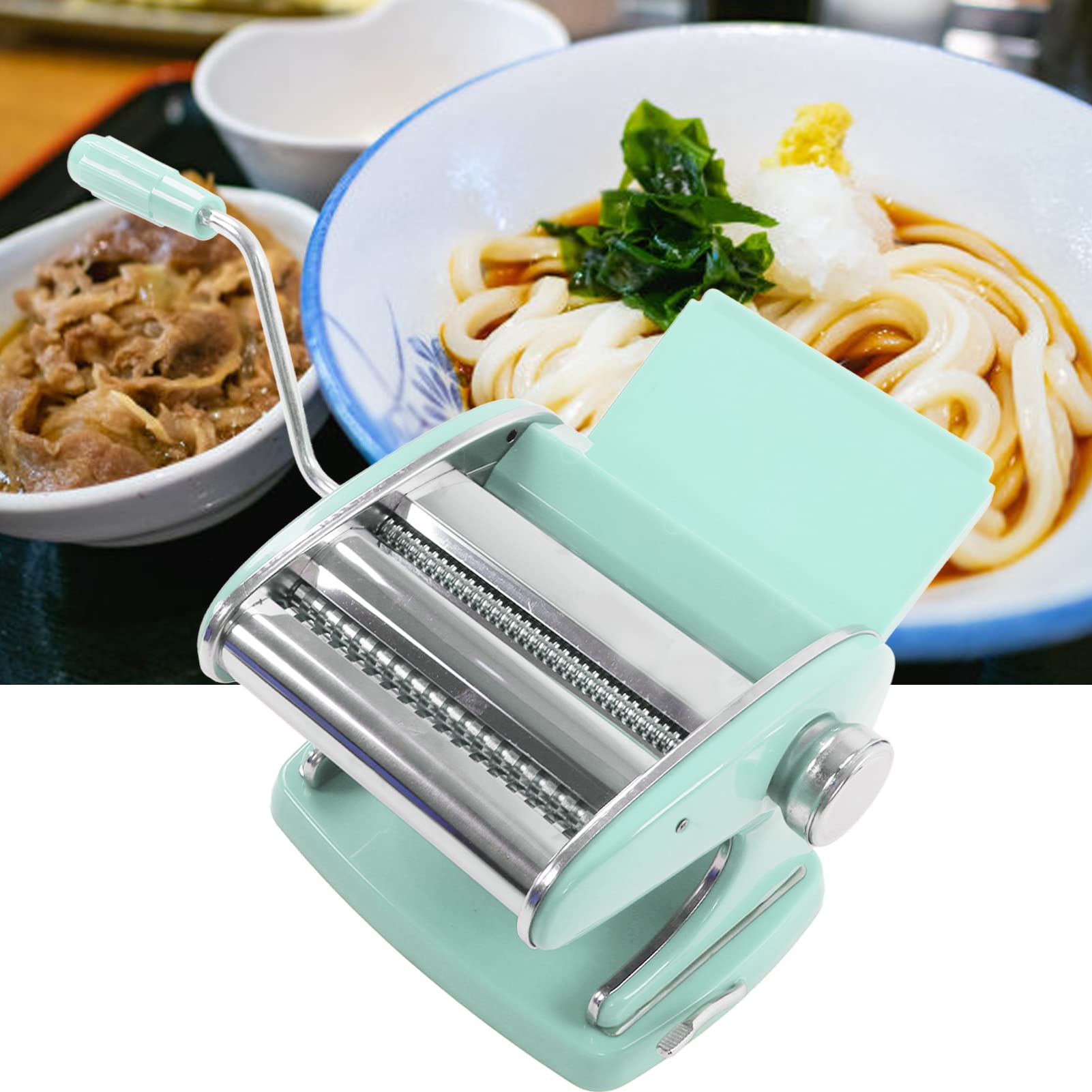 Annadue Ręczna Maszyna do Robienia Makaronu, Wałek do Ciasta ze Stali Nierdzewnej, Mała Krajarka Makaronu Domowej Roboty, Domowa Wytłaczarka Typu Sucker Spaghetti Fettuccine (Przyssawka 2 noże)