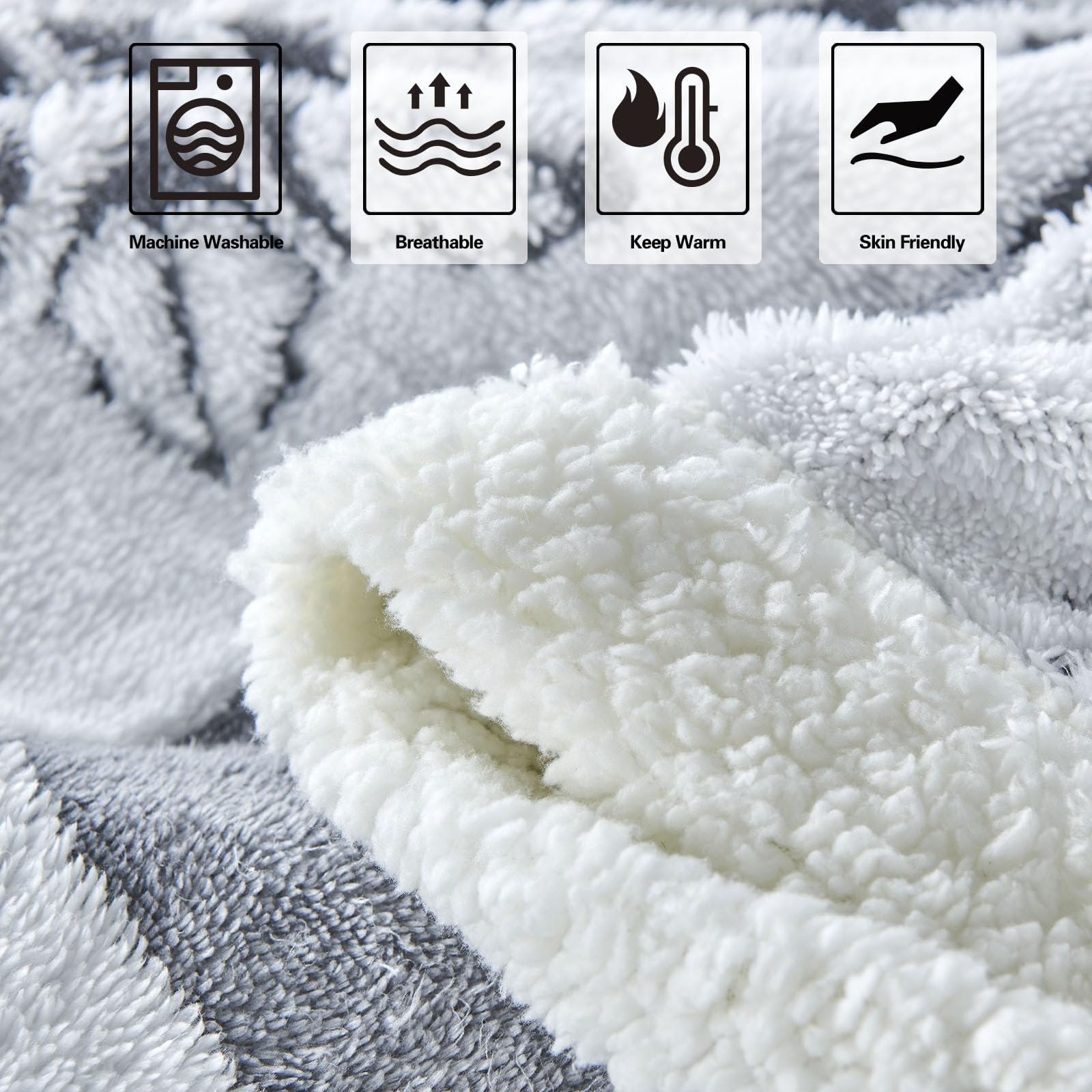 EAQ Plaid Coperta Pile 130x150 cm, Coperta Termica, Coperta Pile Matrimoniale in Morbida e Spessa, Coperta in Pelliccia Sintetica per Divano e Letto (Il Grigio Natalizio, 130x150CM)