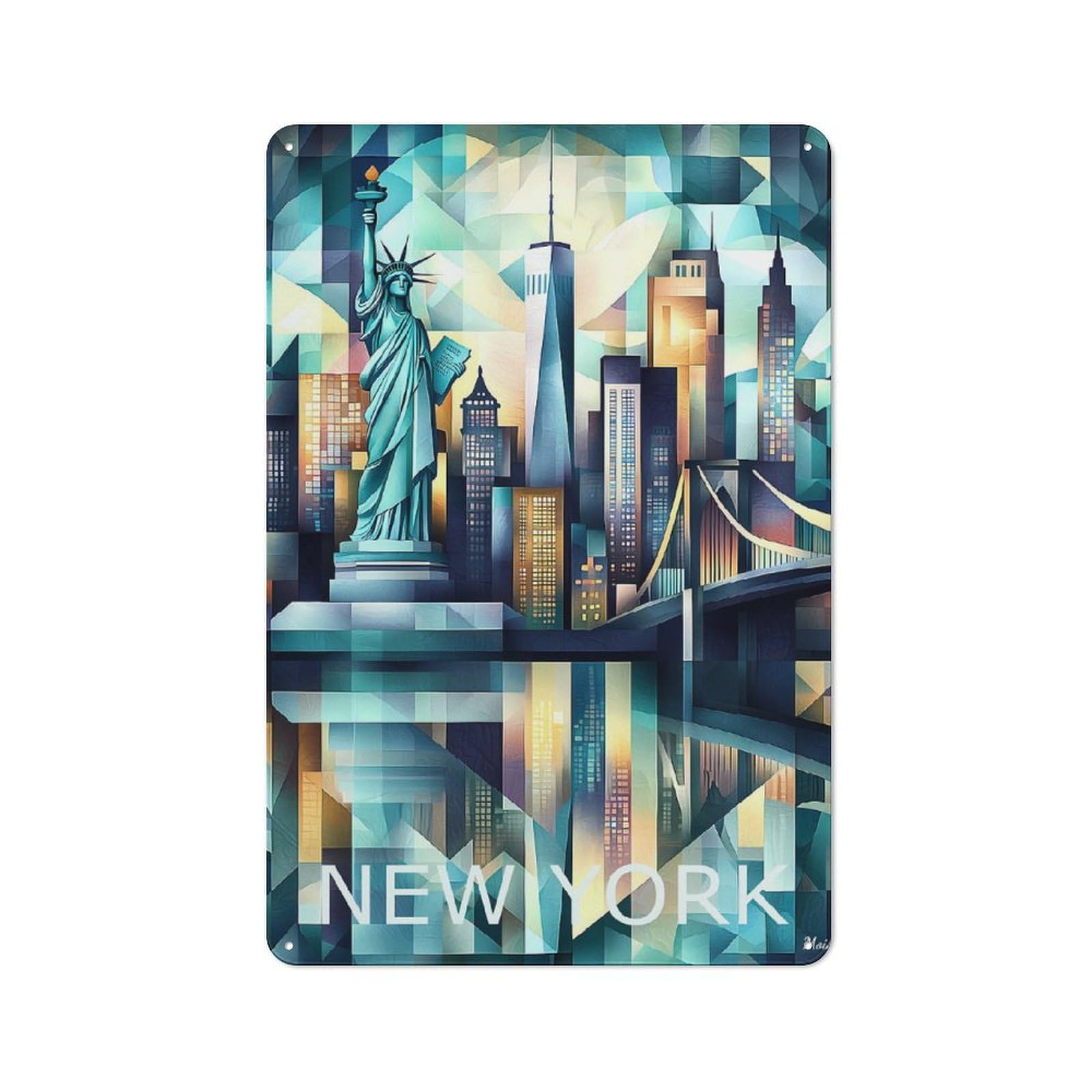 Junmoney Style-21 New York Cityscape Art Print Rustic Tin Sign 30X20cm For Man Cave Or Games Room, A Decorative Gift For A Newly Furnished Man Cave And Games Room