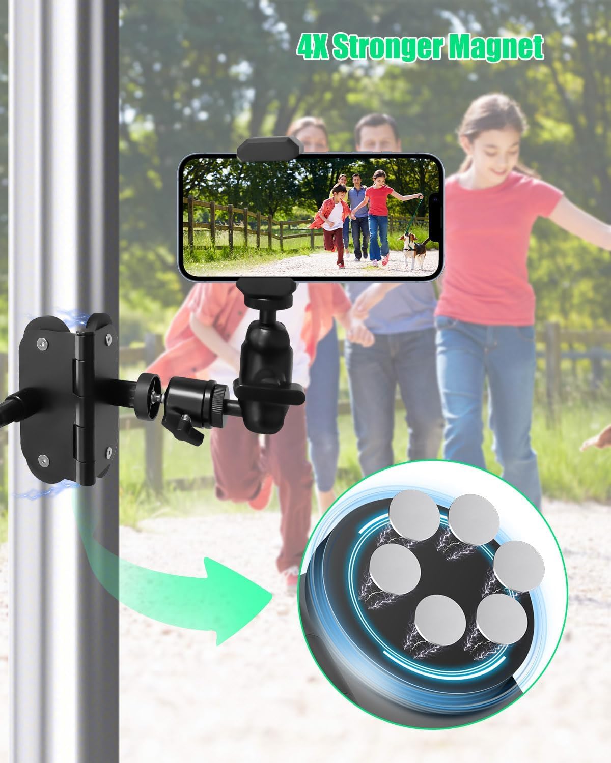 Magnetische Zaunhalterung mit 4 Magneten, kompatibel mit GoPro Mevo Start Insta360 Telefon, Game Changer Befestigungsset fest befestigt, Magnet Kamera Zaunhalter für Baseball Softball Tennis