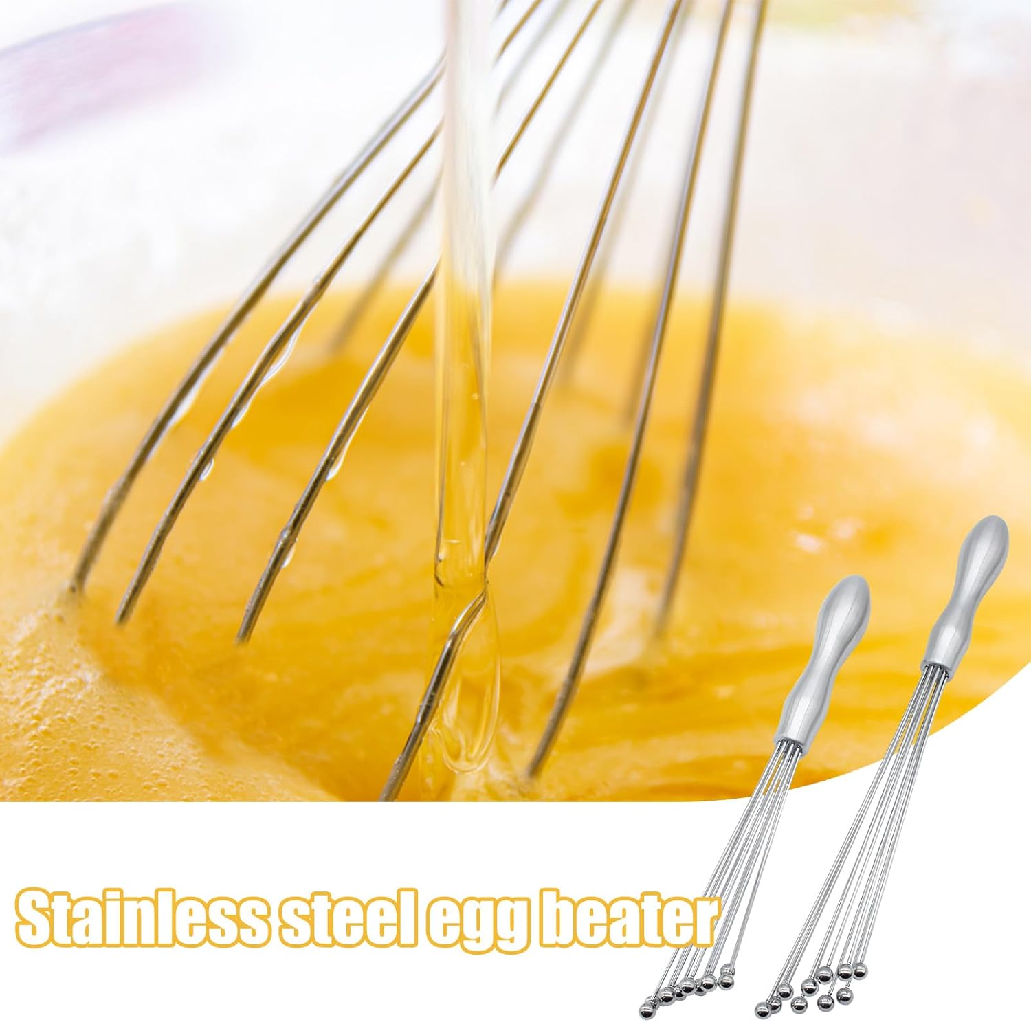 Hitefu 2PCS Stainless Steel Ball Whisk, 10 Inch & 12 Inch Wire Egg Whisk, Manual Egg Beaters Mixer Whisk for Cooking Cream Sauces Blending Stirring - Image 6