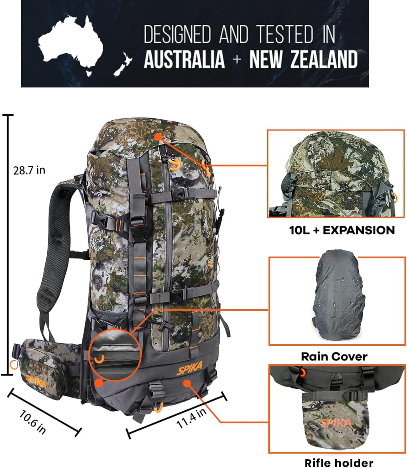 SPIKA Hunting Backpacks for Men, Meat Hauler Frame Pack with Rifle Holder, 40L/80L Extendable + Capacity for Bow Rifle Gun