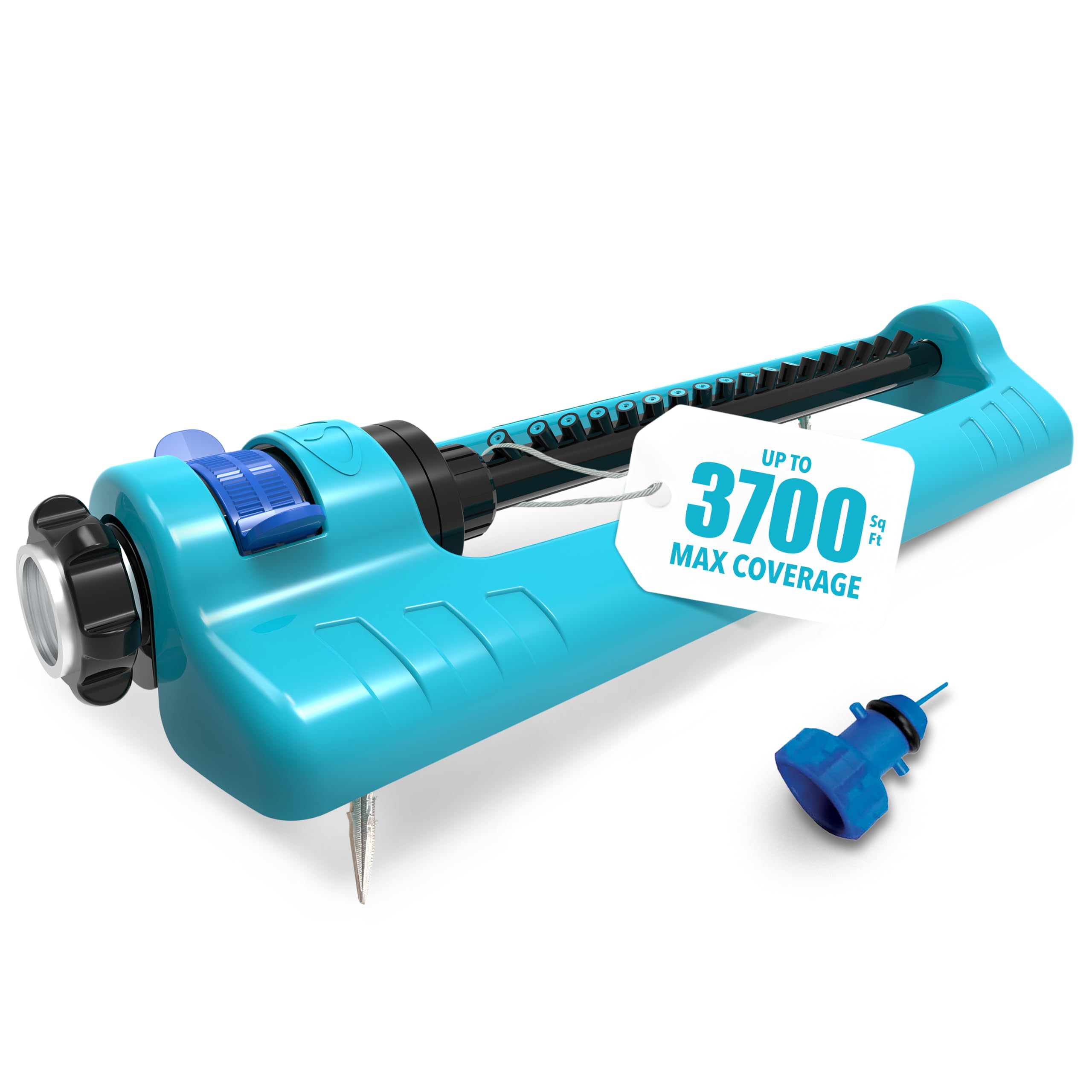 Aqua Joe Oscillating Sprinkler with Adjustable Spray, 18 Clog-Resistant Nozzles, Standard Base w/Metal Ground Spike, 3700 Square Foot Coverage