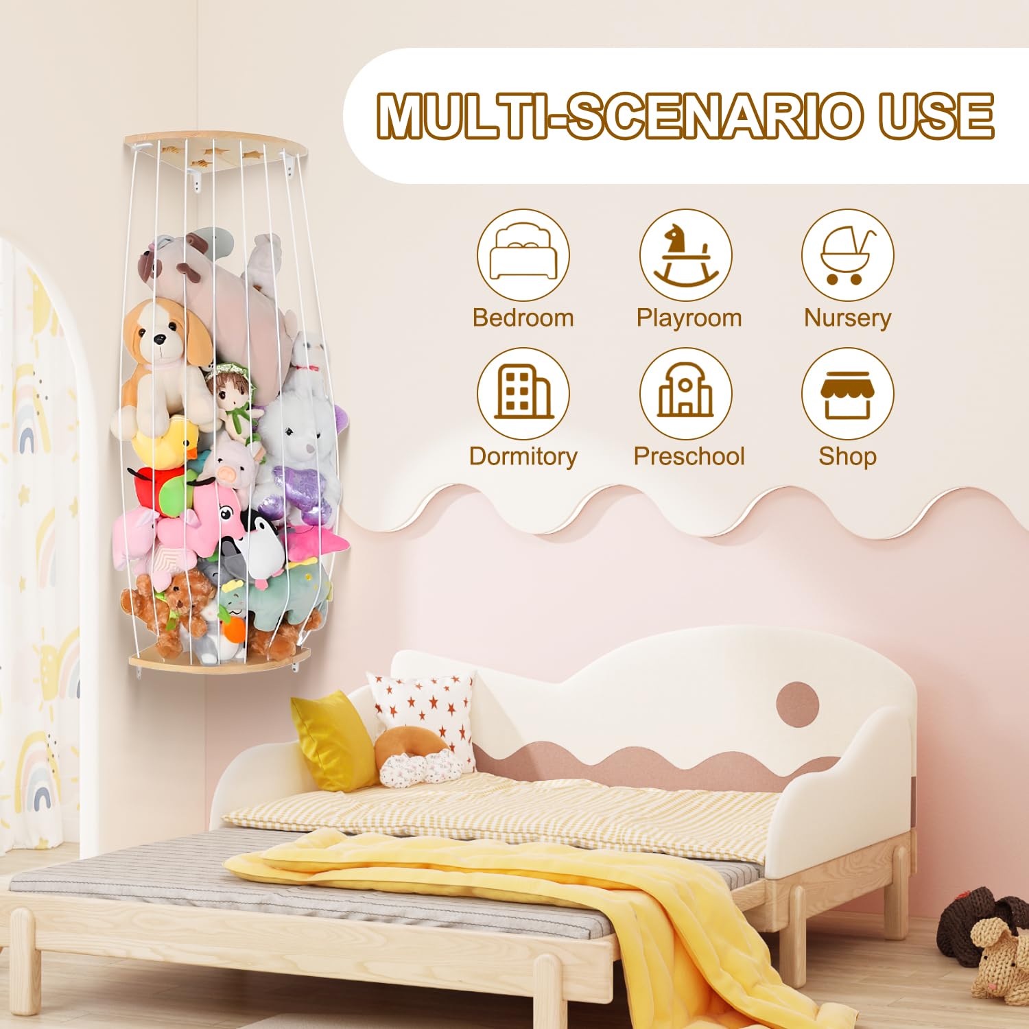 1 Pièce Rangement Peluche en Bois Pentagramme Range Peluche d'angle Suspendu Rangement Jouet pour Ranger les Peluches les Jouets les Poupées Chambre à Coucher Salon Salle de Jeux Gain de Place