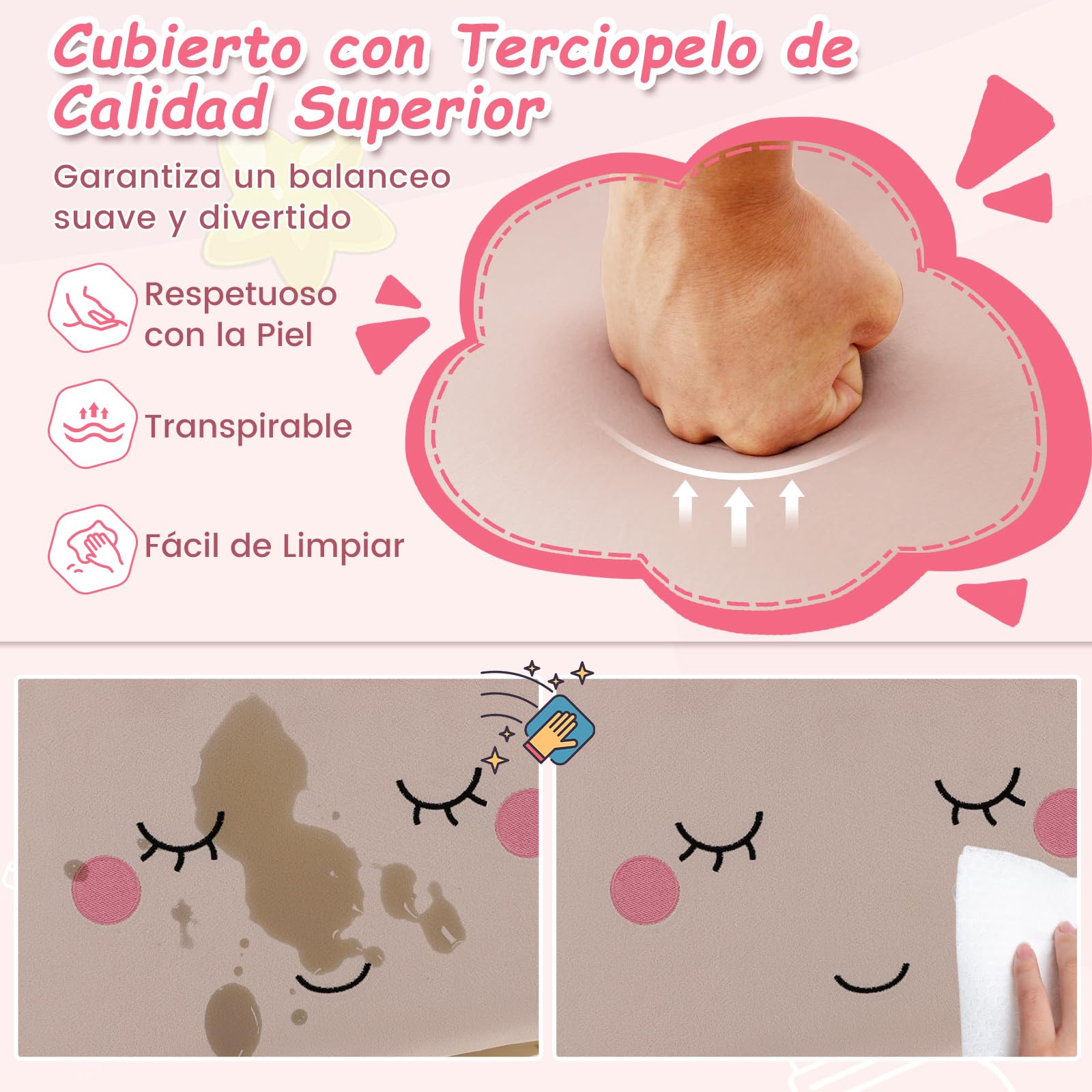 COSTWAY Silla Mecedora para Niños, Sillón Infantil Tapizado con Patas de Madera Maciza y Almohadillas Antideslizantes, Mecedora para Niños en Guardería, Sala de Juegos, Dormitorio (Rosa Ligero)