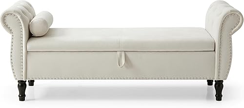 Miniatura 6 de Banco de almacenamiento rectangular de terciopelo de 63 pulgadas, taburete otomano, con botones copetudos, bancos de ventana con ribete de cabeza de