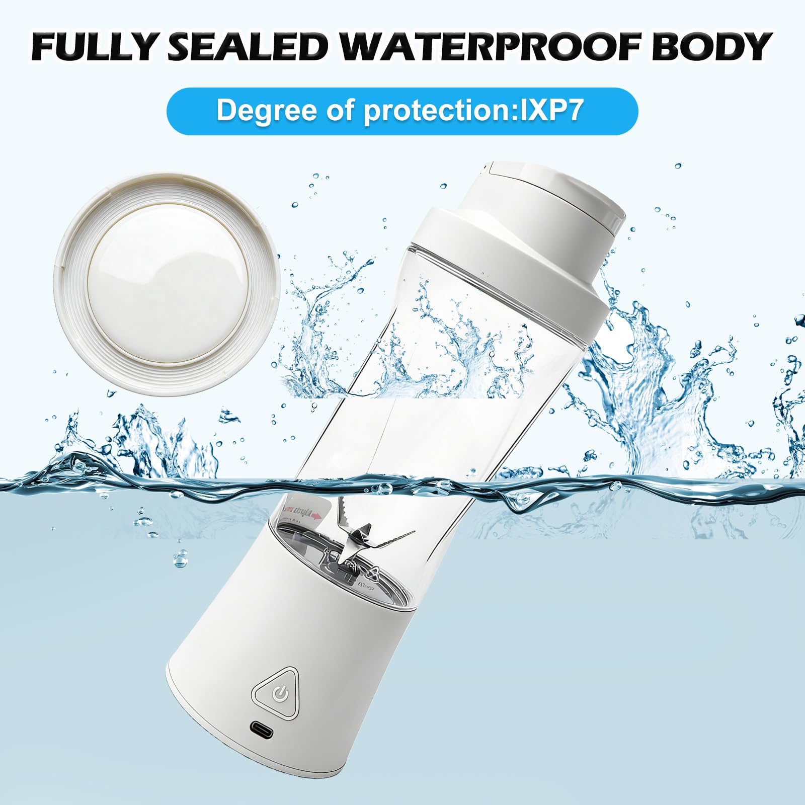 Frullatore portatile da 700 ml, mini frullatore con 6 lame, 6000 mAh, ricaricabile tramite USB, senza BPA, coperchio a prova di perdite e beccuccio per casa, ufficio e viaggi, bianco