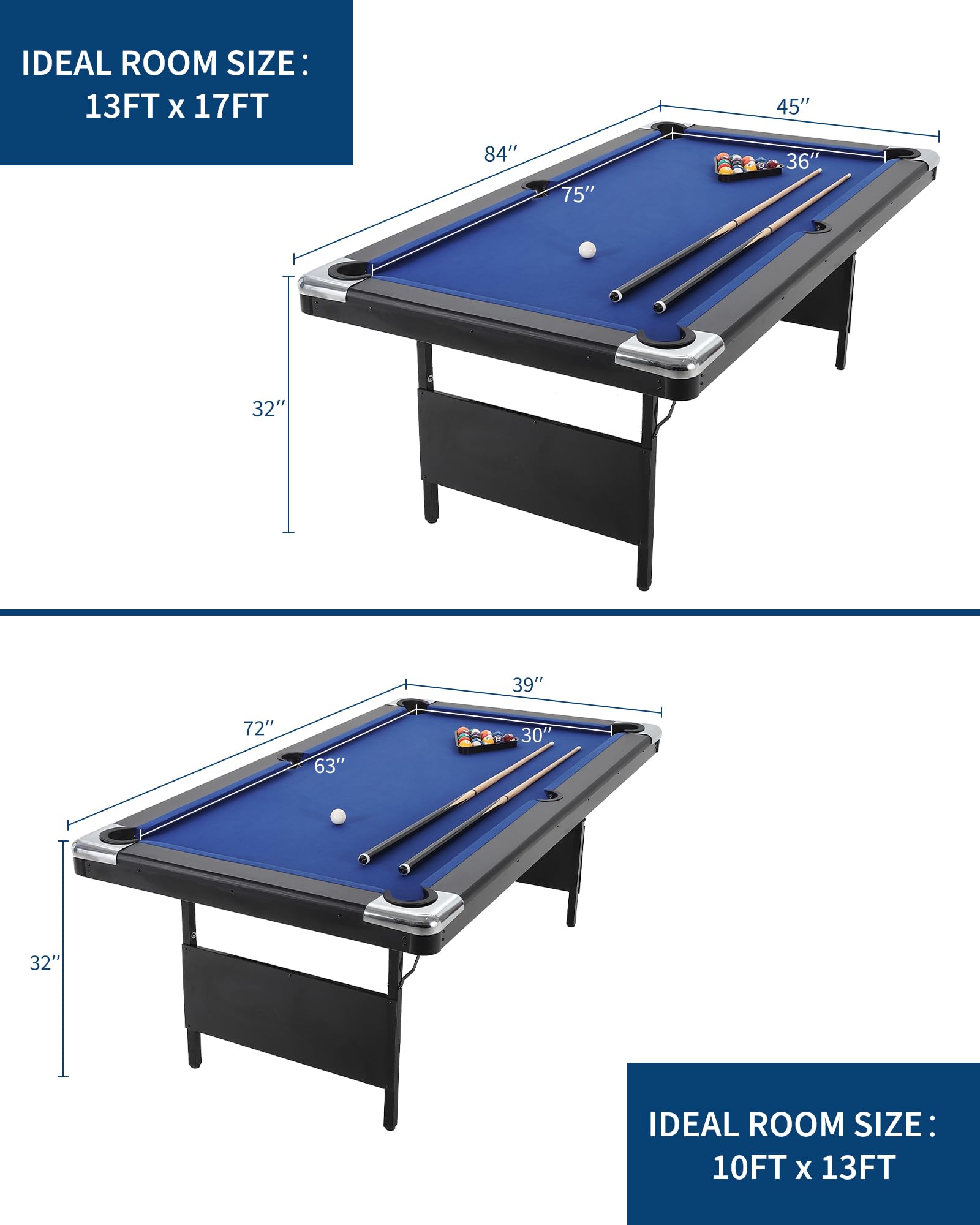 Garvee 6 FT Pool Table for Home, Compact Billiard Table Set with Cues, Balls, Triangle, Brush and Chalk, Folding Pool Tables for Family Game Room — view 7