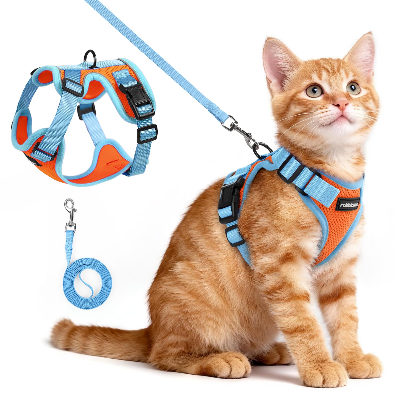 rabbitgoo Cat Harness and Leash Set, Escape Proof, Orange &amp; Light Blue