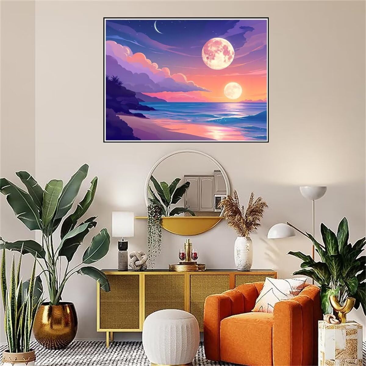 Fumupe Peinture Par Numéros 20x30 Cm – Paysage Lunaire Avec Cadre Bois, 3 Pinceaux, Peintures Acryliques – Loisir Créatif Adulte Et Enfant, Idée Cadeau DIY
