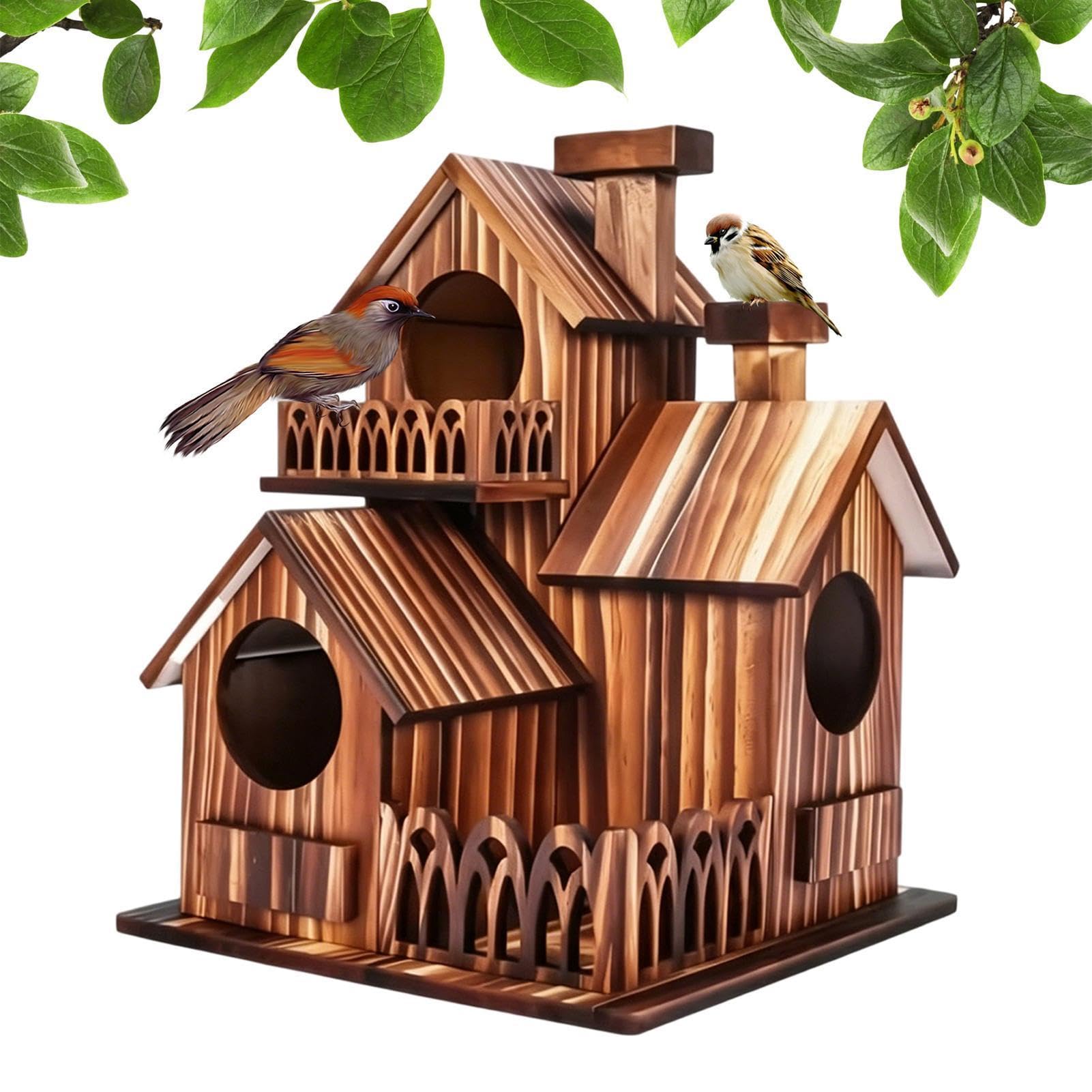 Wooden Bluethroat Houses - Nesting Box Hummingbird House | Bird House for Sparrows Wrens | Garden Patio Yard Nesting Breeding Bird Watcher Outdoor Decoration Natural