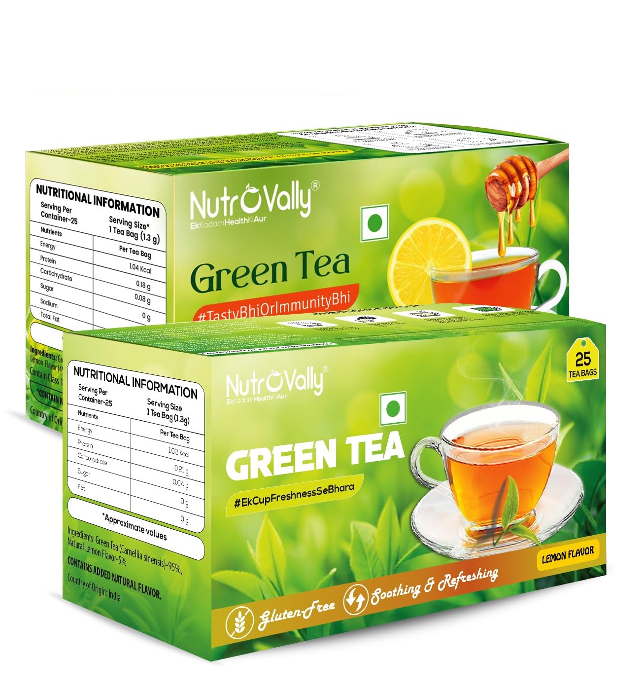 NutroVally Green Tea Bags 50 Pcs | Combo of Lemon Honey and Lemon Green Tea 50 Teabags | Immunity Booster, Slim Digestion 50 Tea bags (2 x 25 Tea Bags) (B08RXWYJ5M) Amazon Price History, Amazon Price Tracker