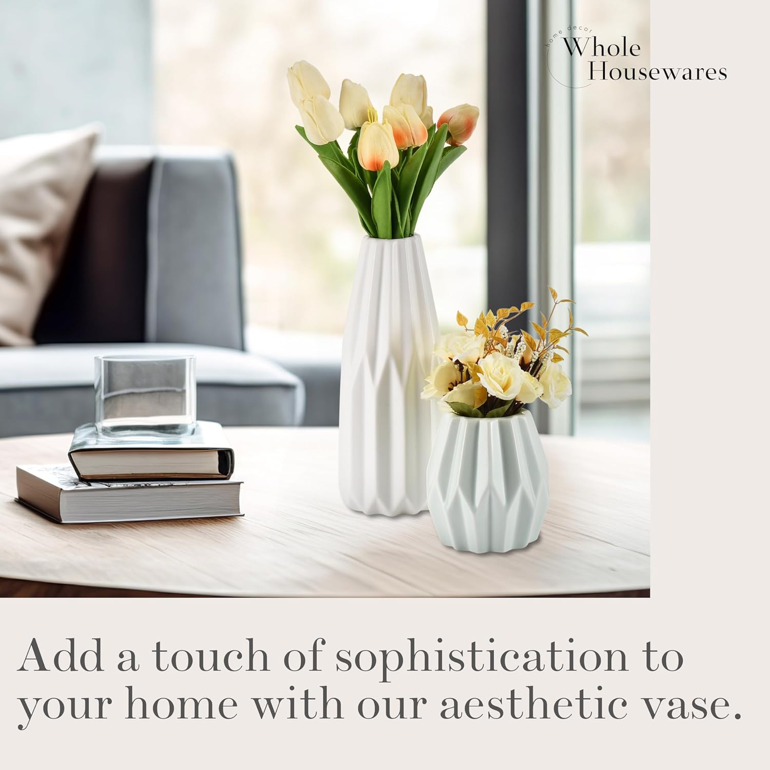 Ceramic Vases for Home Décor - Set of 3 - Off White and Light Green - Elegant Modern Design - Decorative Flower Vases - Versatile Sizes Ideal for Entryway and Living Room Decor
