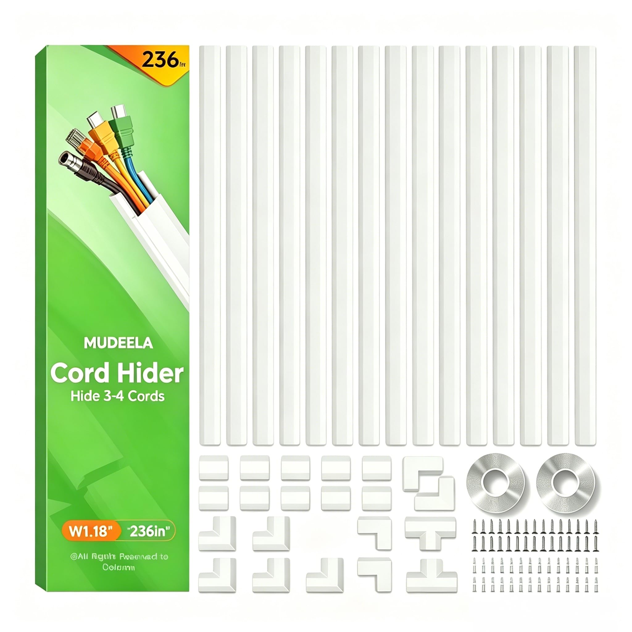 MUDEELA Cable Trunking Kit, 6 Meter Concealer, Cable Tidy Cable Raceway, Cable Management Kit for Home Office - 15X L400mm, W30mm H17mm, White
