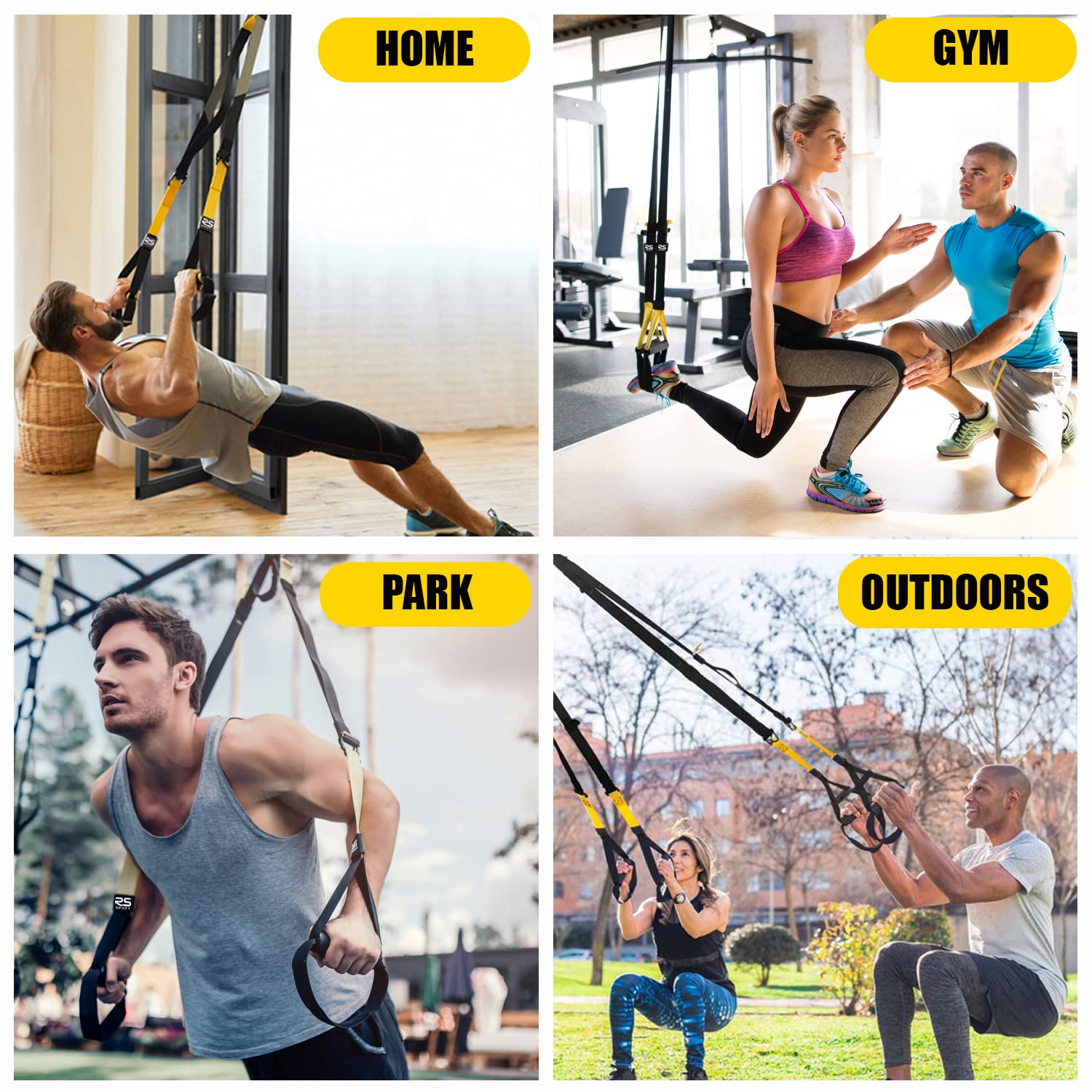 RS SPORT Suspensionstraining, Set mit Riemen und Türverankerungssystem, verstellbar, Ganzkörper-Fitness-Training für Zuhause, Fitnessstudio, Reisen, für Damen und Herren.