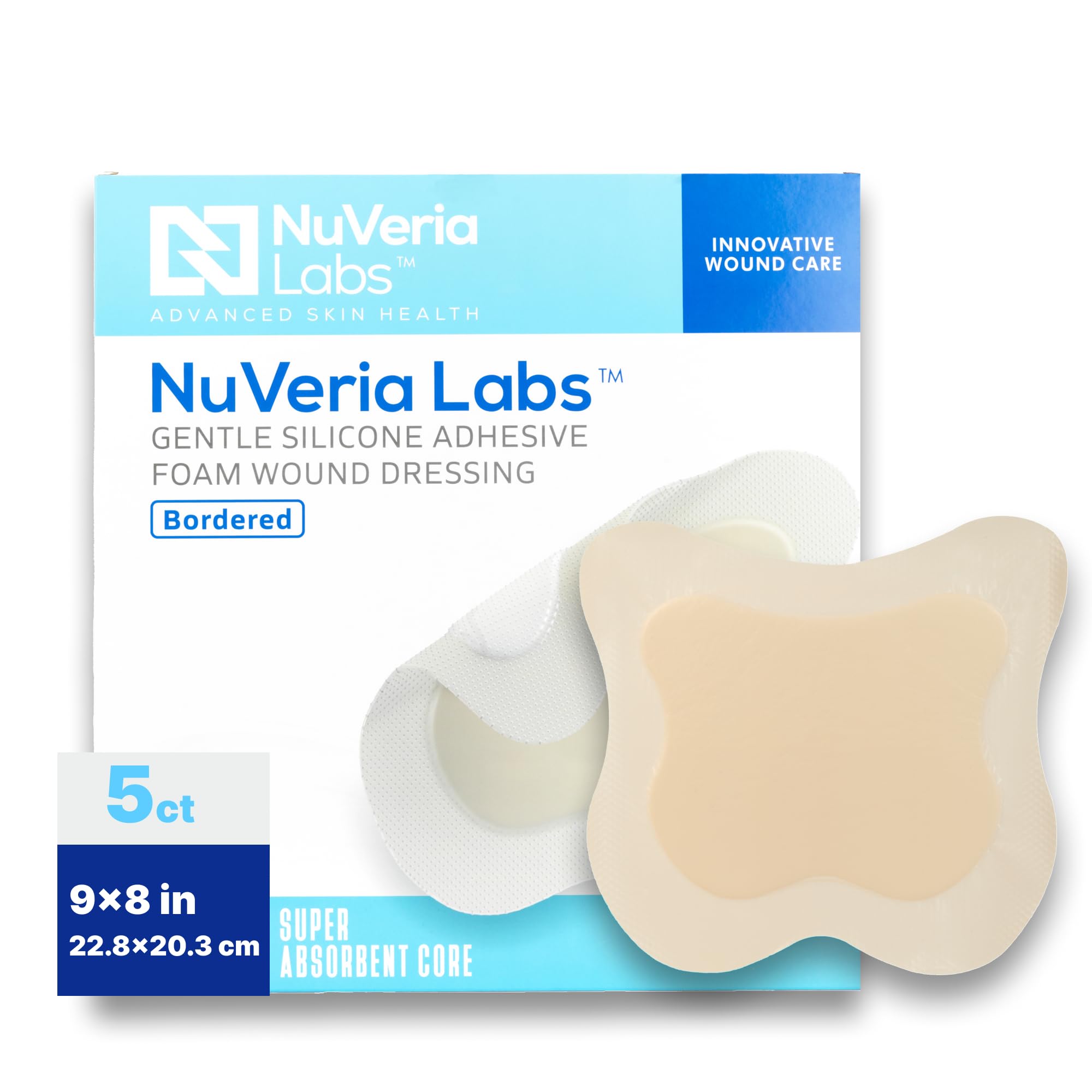 NuVeria Labs Opatrunek na rany z pianki silikonowej, sakralny, duży, 5/pudełko