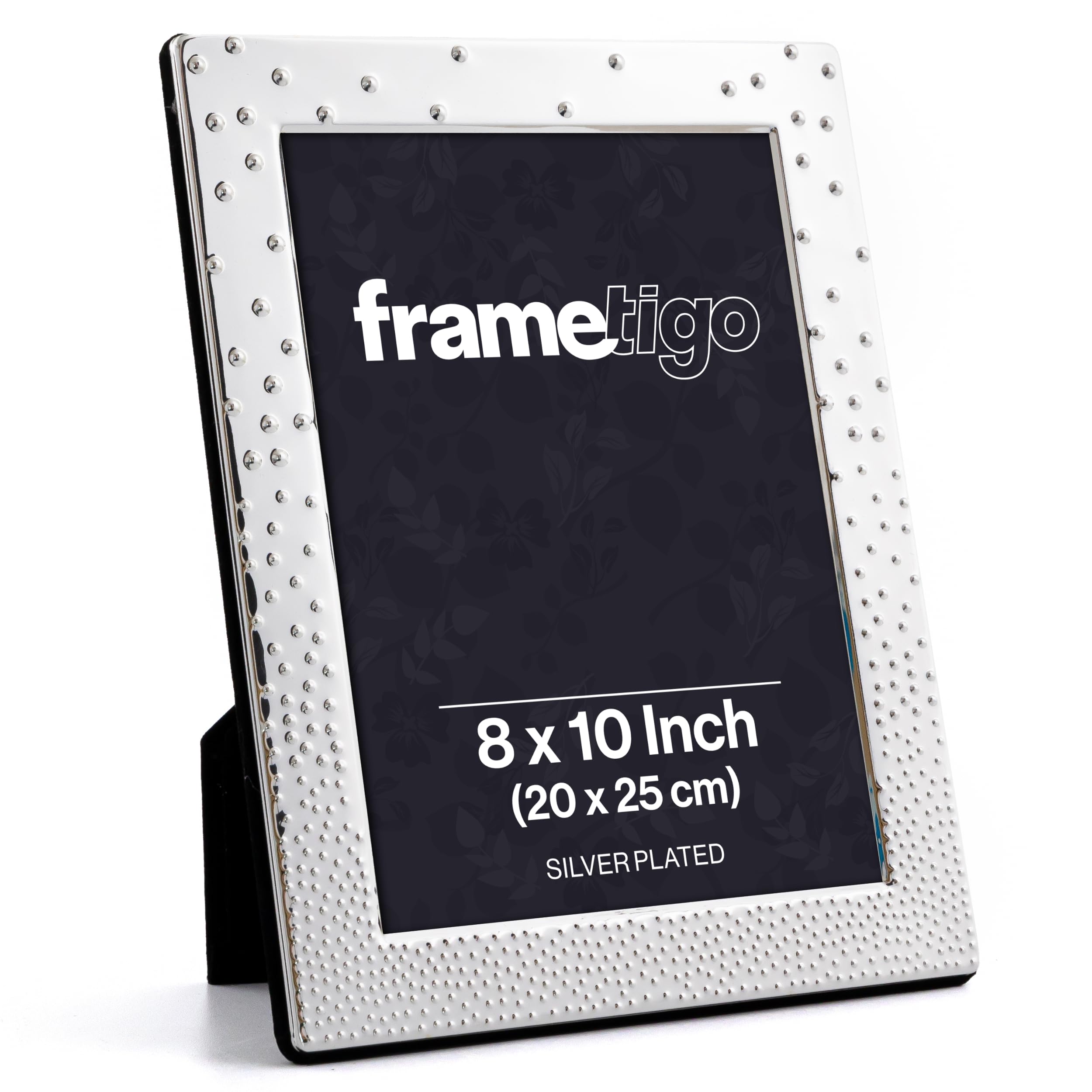Frametigo Silver, - Silver Plated Dazzle Bubble Photo Frame, 8"X10" (20X25cm) Photo Size - Velvet Frame Backing & Stand - Real Glass Window - Tarnish Resistant - Landscape Or Portrait Orientation
