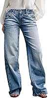 Flamingals Women's Wide Leg Baggy Jeans Mid Rise Stretch Denim Washed Pants Petite & Regular Fit